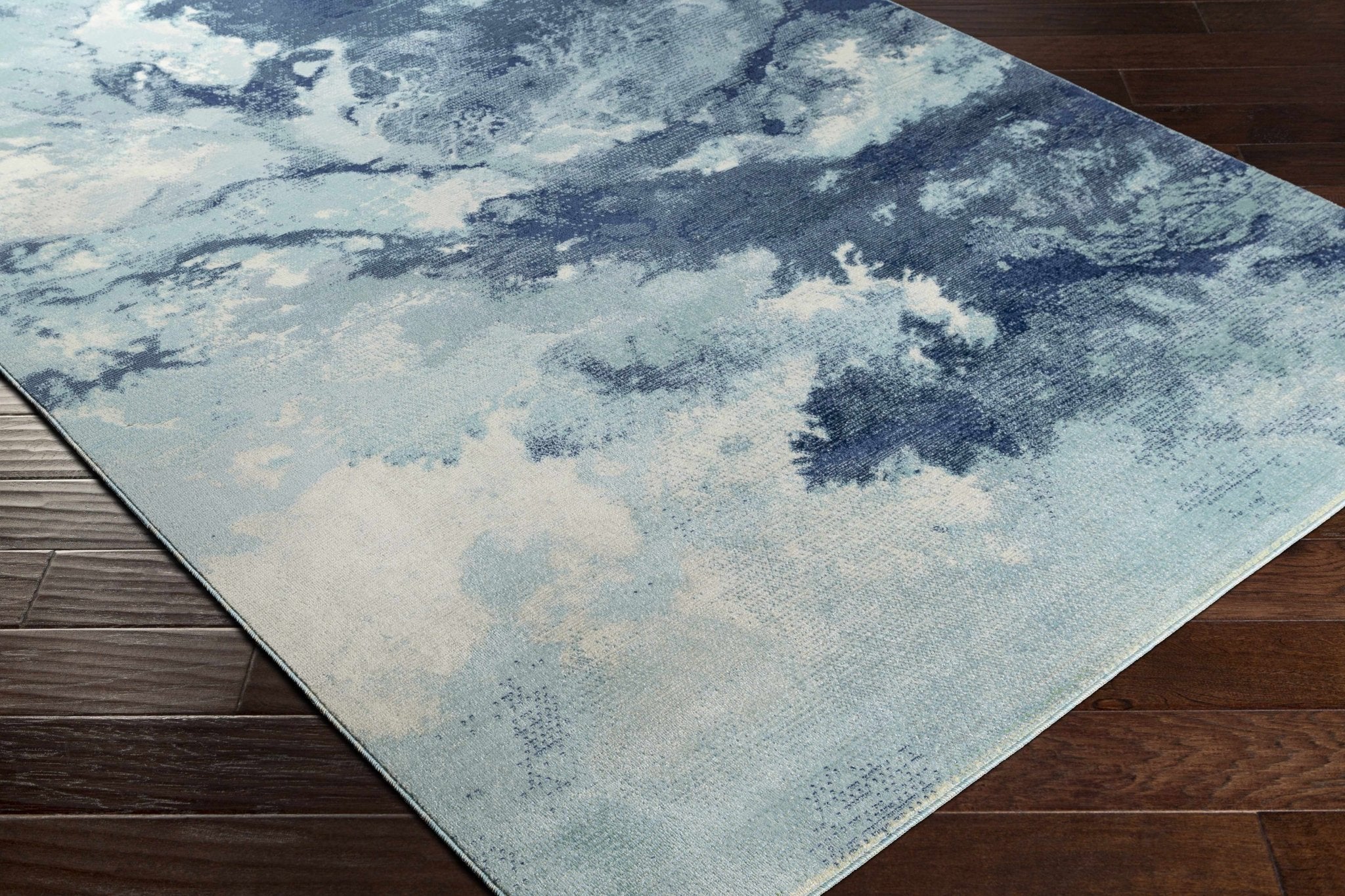 Modern Abstract Pattern Ivory And Blue Machine Woven Indoor/Outdoor Rug - Image 8
