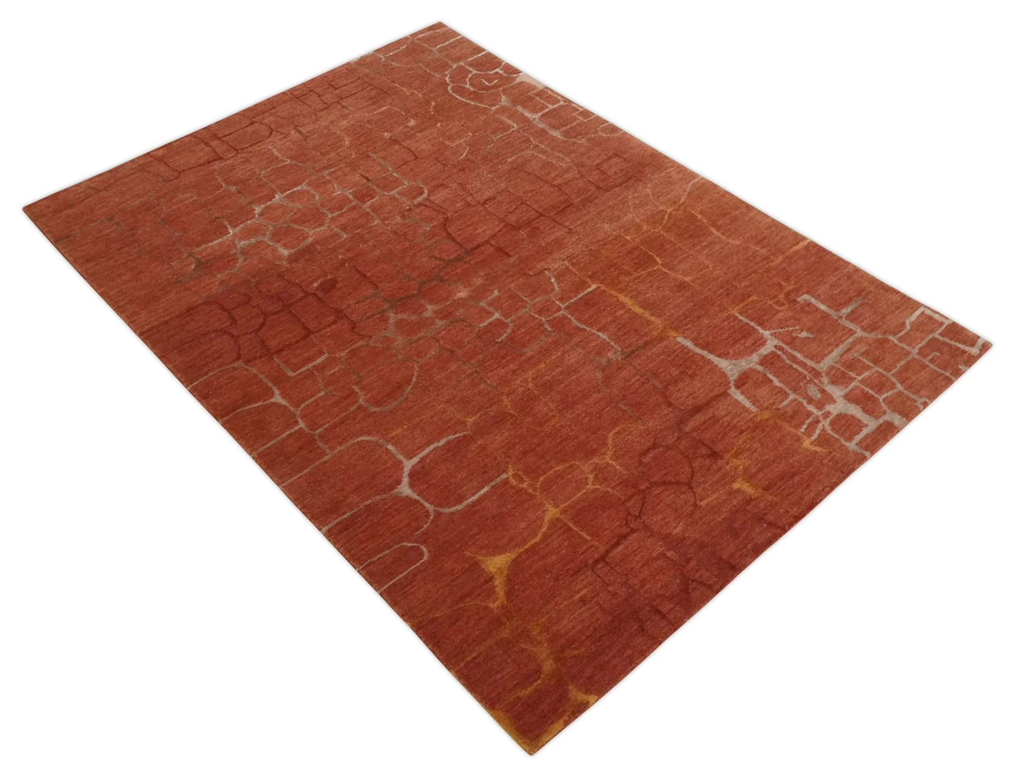 Modern Abstract Rust 5x7 Handloom wool and Art Silk Area Rug - Image 10