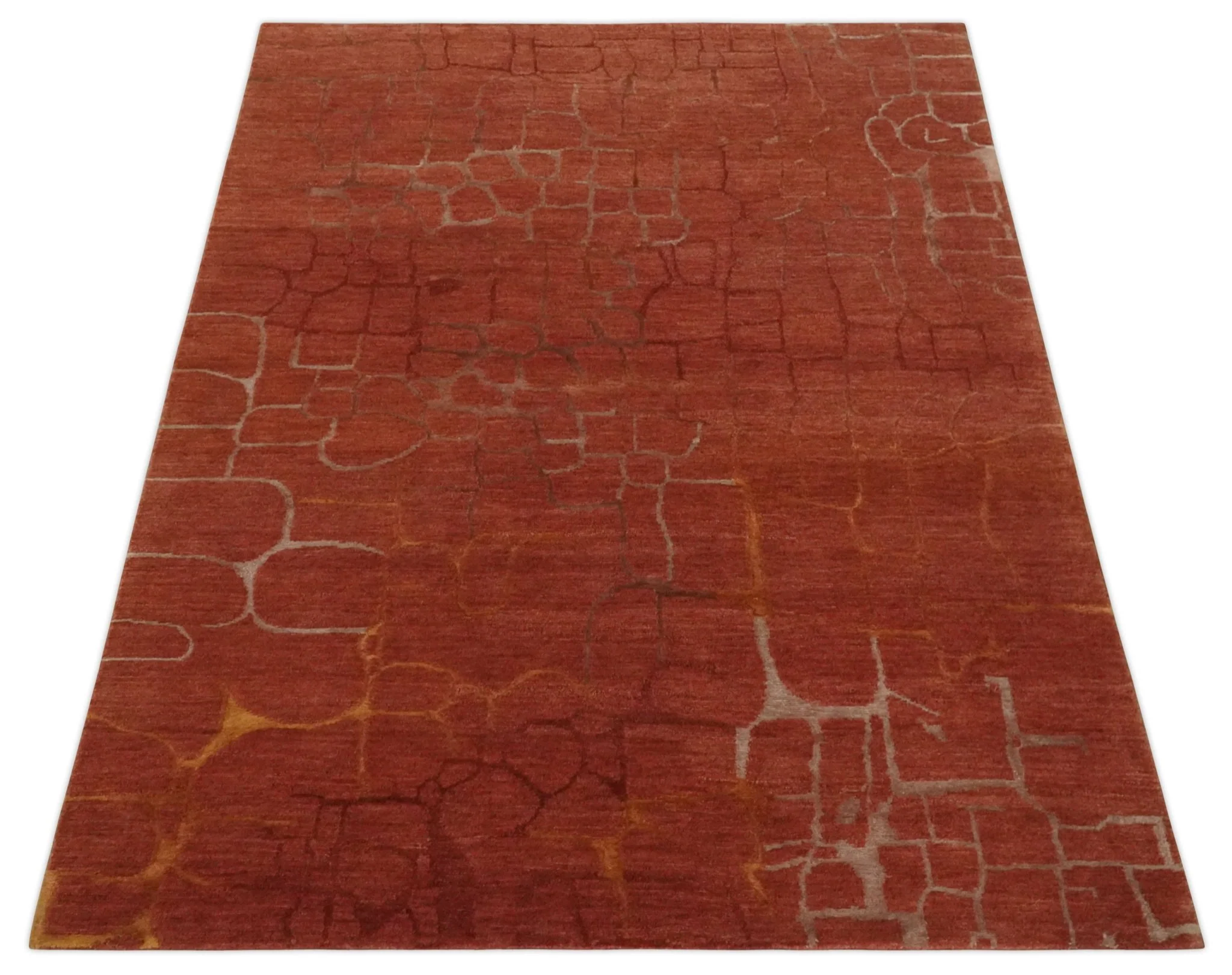 Modern Abstract Rust 5x7 Handloom wool and Art Silk Area Rug - Image 11