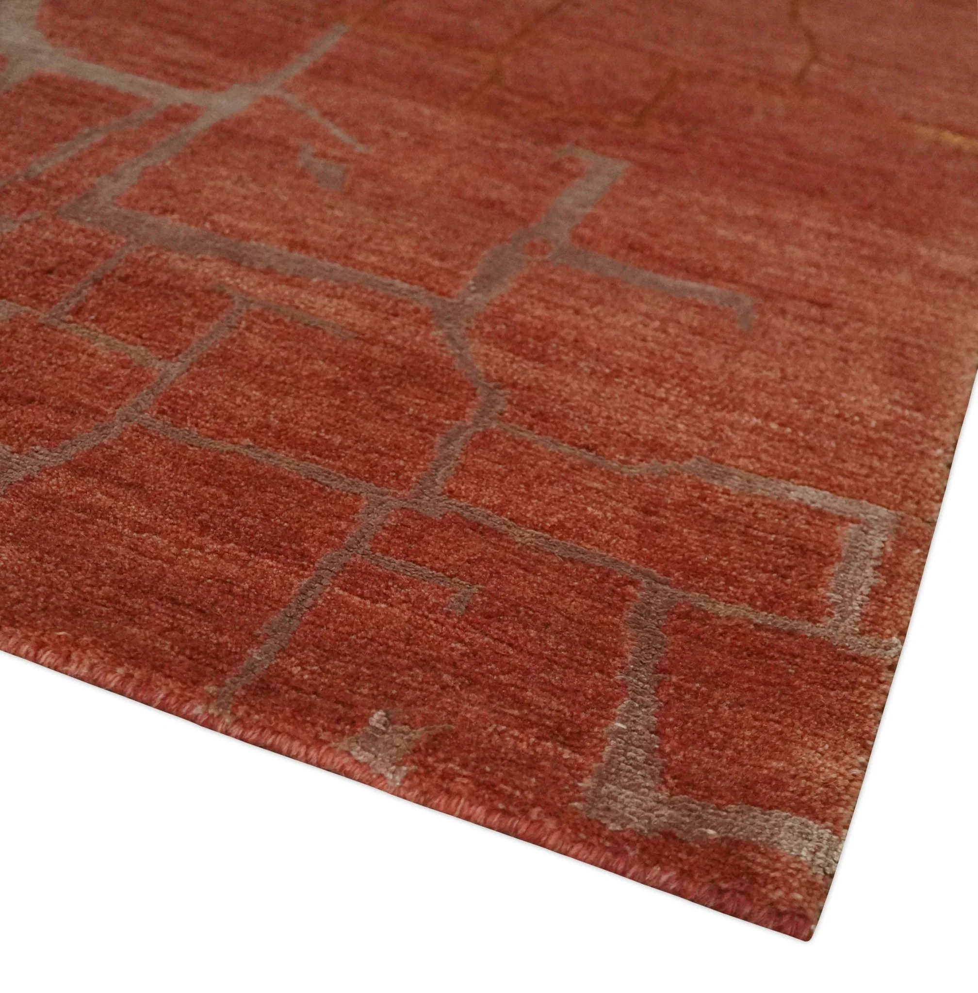 Modern Abstract Rust 5x7 Handloom wool and Art Silk Area Rug - Image 6