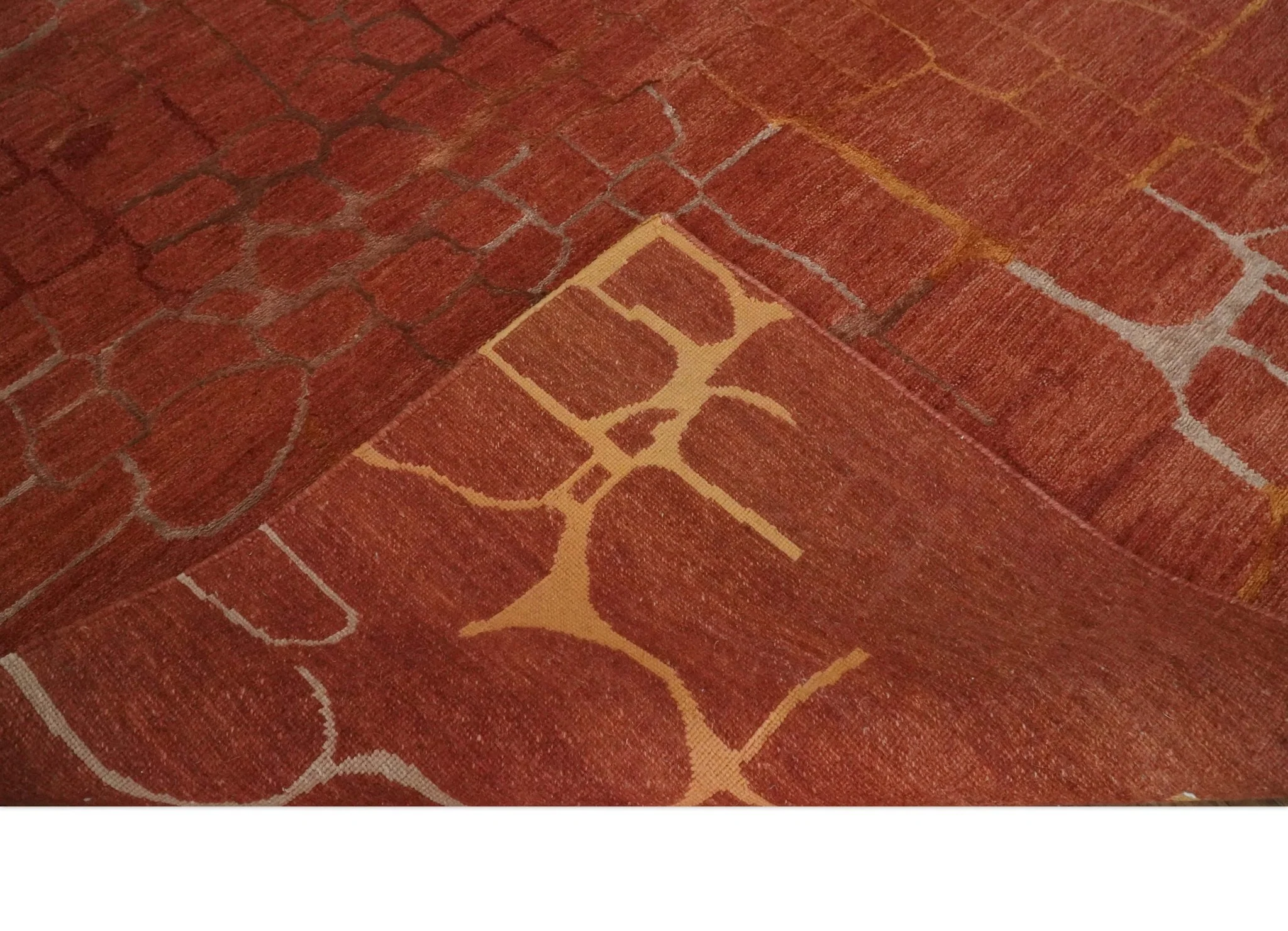 Modern Abstract Rust 5x7 Handloom wool and Art Silk Area Rug - Image 8