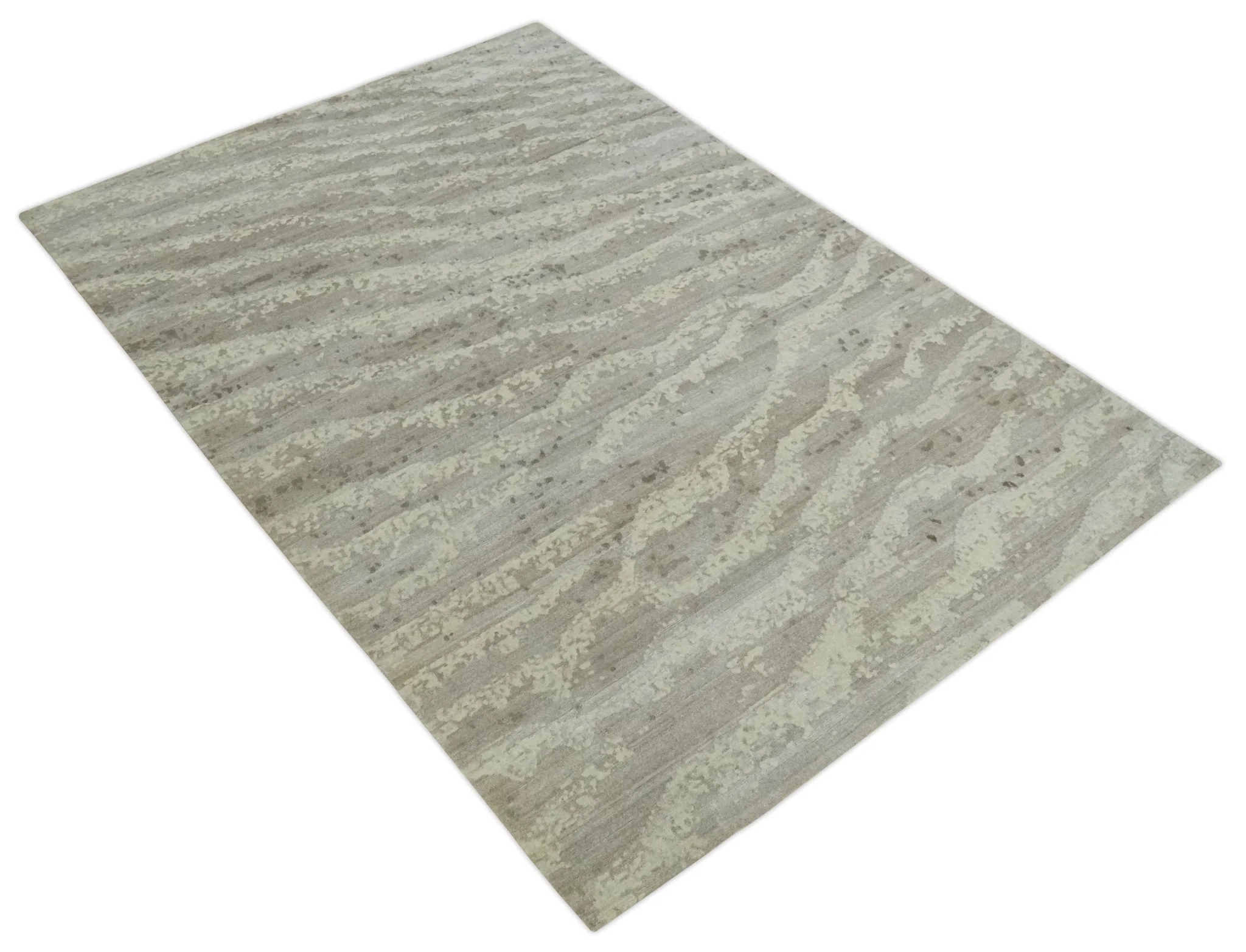 Modern Abstract Silver and Beige Hand knotted 6x9 Art Silk Area Rug - Image 10