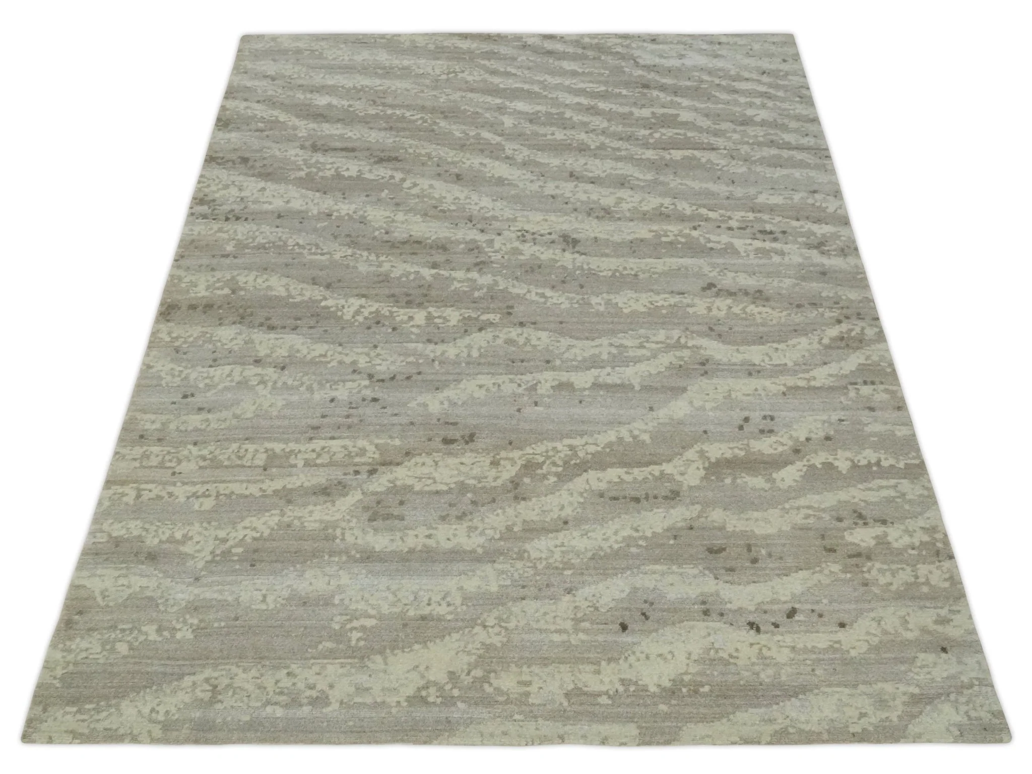 Modern Abstract Silver and Beige Hand knotted 6x9 Art Silk Area Rug - Image 11