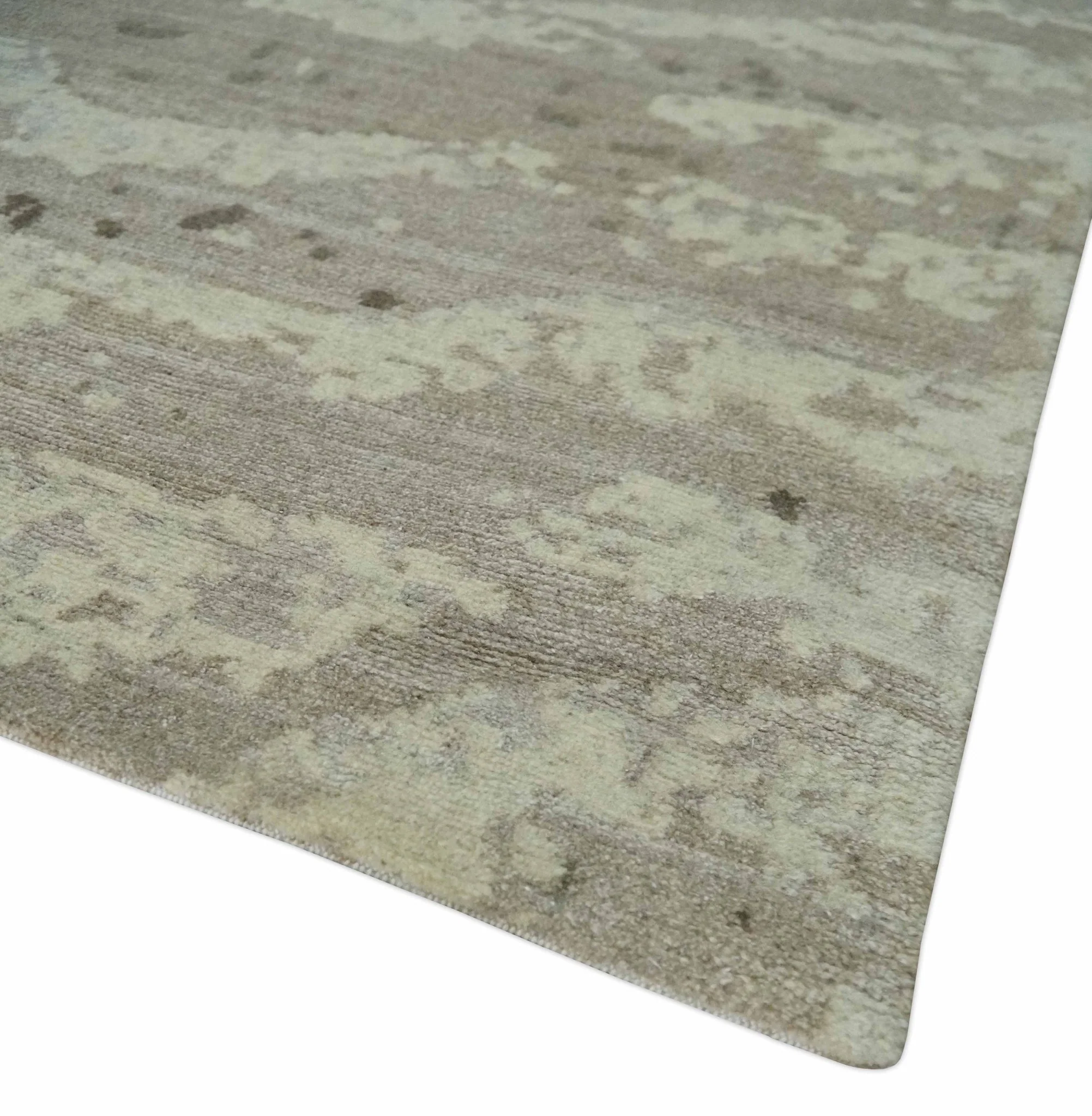Modern Abstract Silver and Beige Hand knotted 6x9 Art Silk Area Rug - Image 6