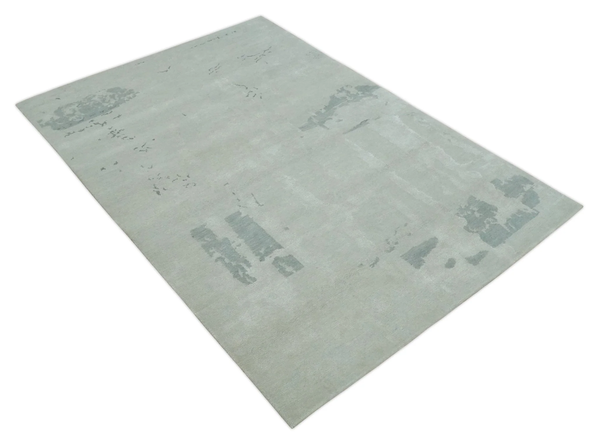 Modern Abstract Silver And Gray Hand knotted Art Silk Area Rug - Image 10