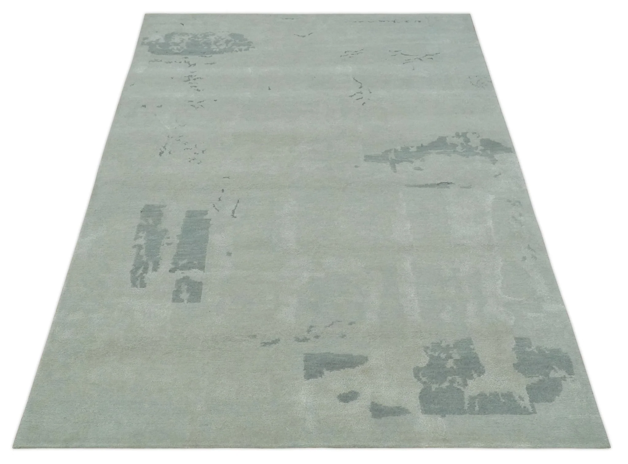 Modern Abstract Silver And Gray Hand knotted Art Silk Area Rug - Image 11