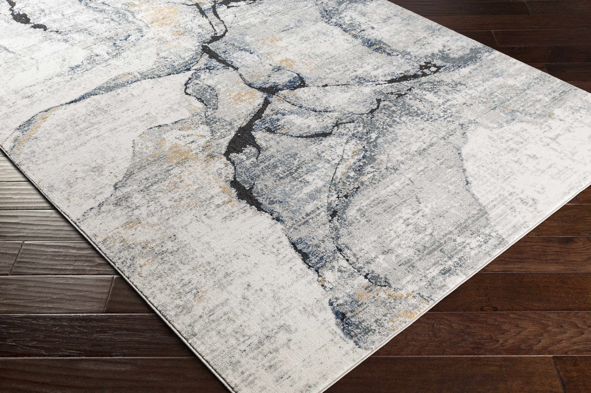 Modern Contemporary Abstract Silver, Charcoal and Gray Marble Design Rug - Image 3