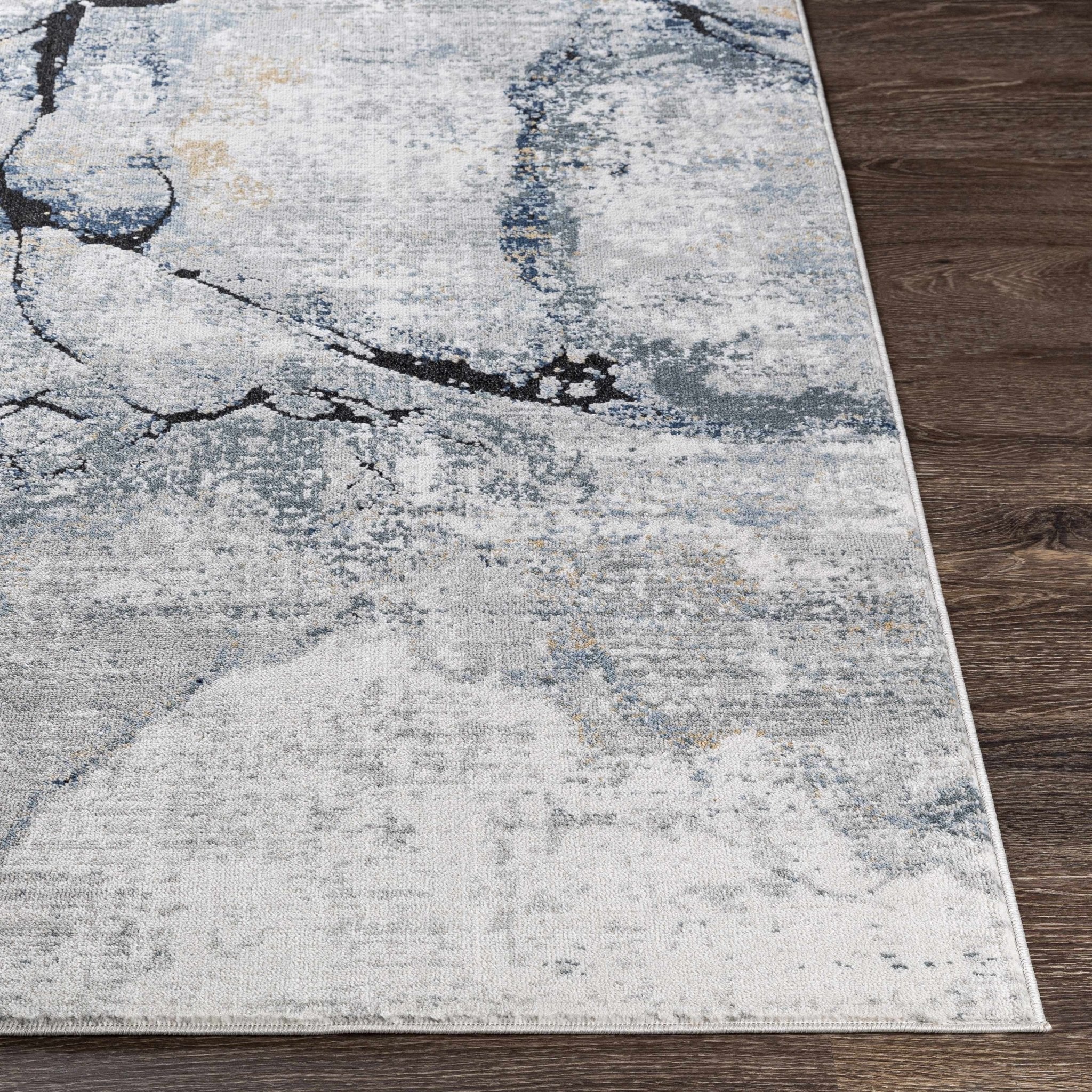 Modern Contemporary Abstract Silver, Charcoal and Gray Marble Design Rug - Image 4