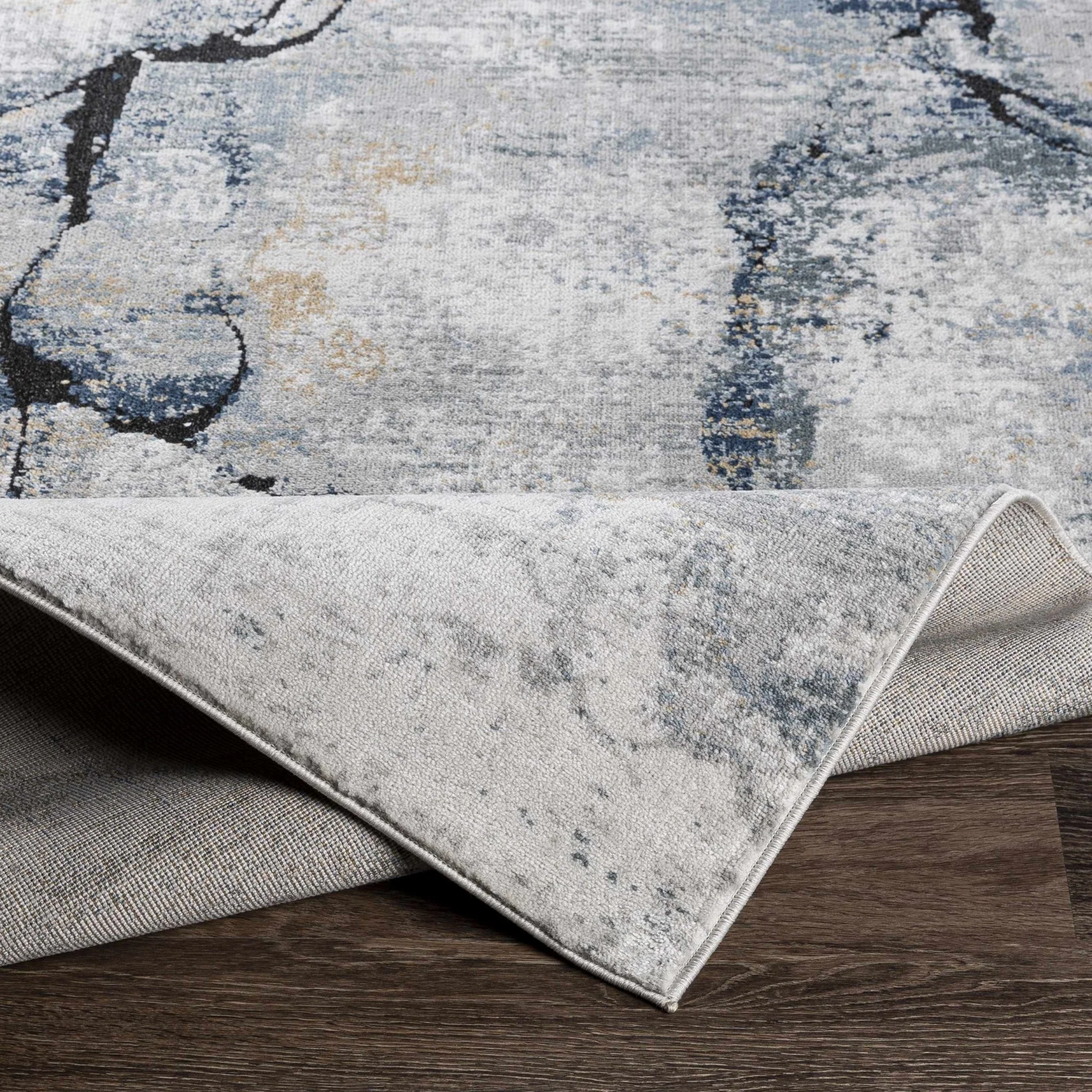 Modern Contemporary Abstract Silver, Charcoal and Gray Marble Design Rug - Image 5