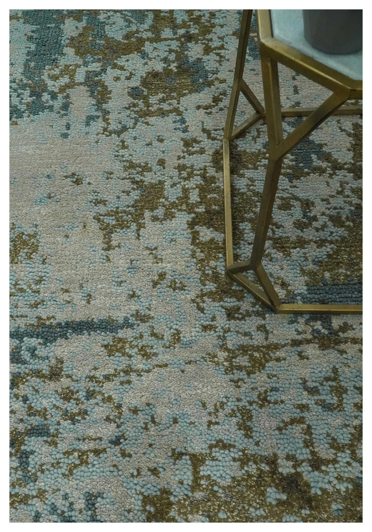 Modern Abstract Silver, Gray, Olive and Tan Hand Knotted 5x8 wool Area Rug - Image 2