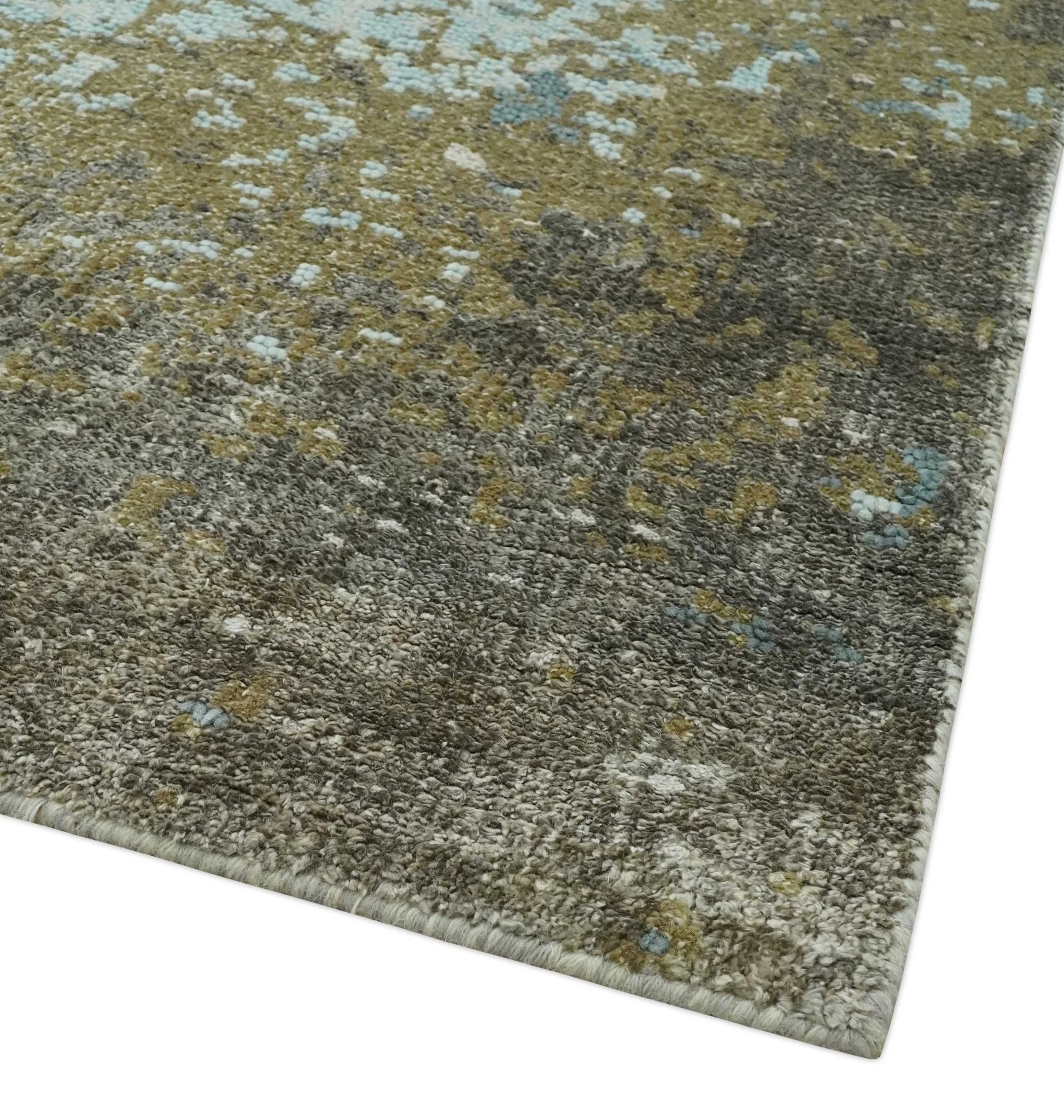 Modern Abstract Silver, Gray, Olive and Tan Hand Knotted 5x8 wool Area Rug - Image 5