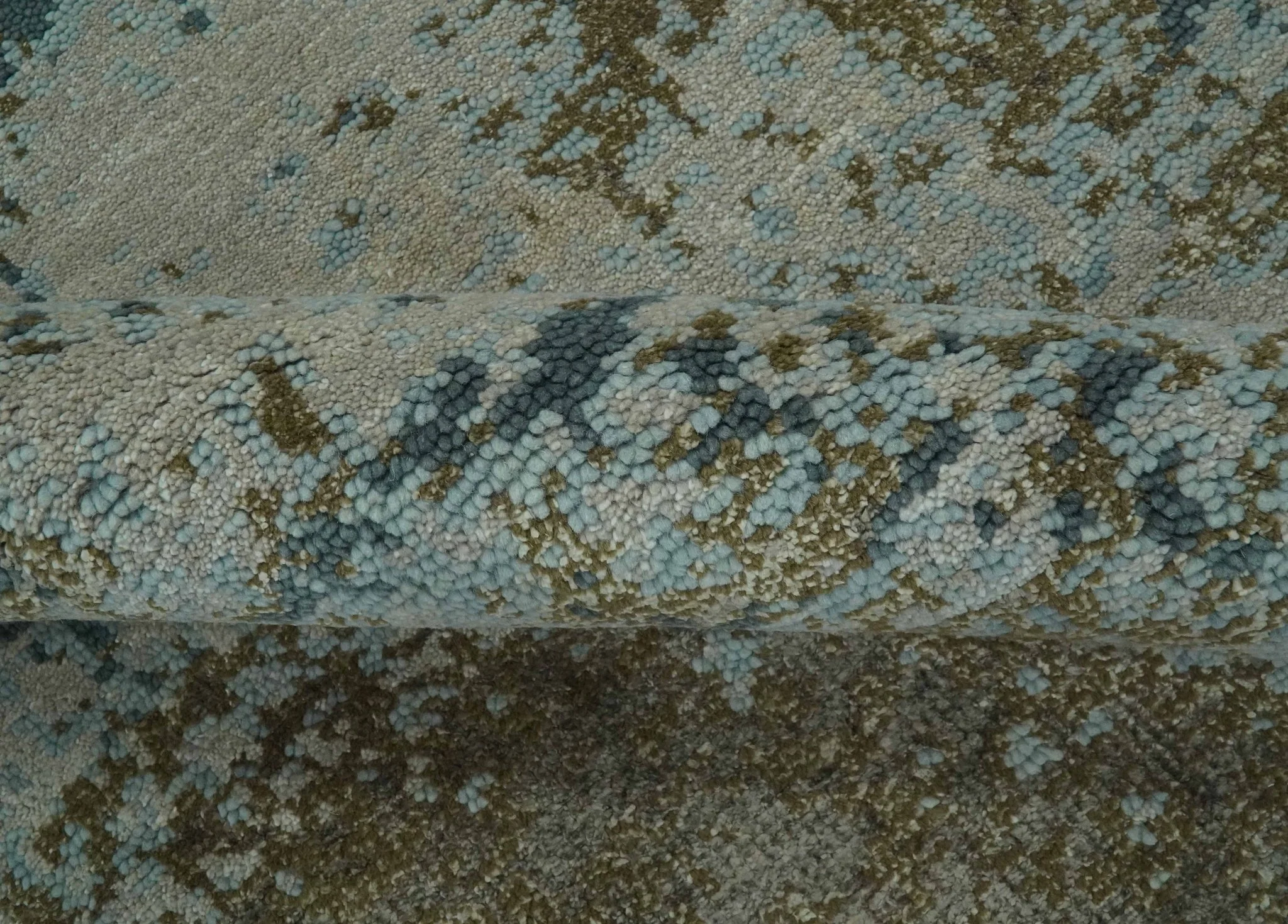 Modern Abstract Silver, Gray, Olive and Tan Hand Knotted 5x8 wool Area Rug - Image 6