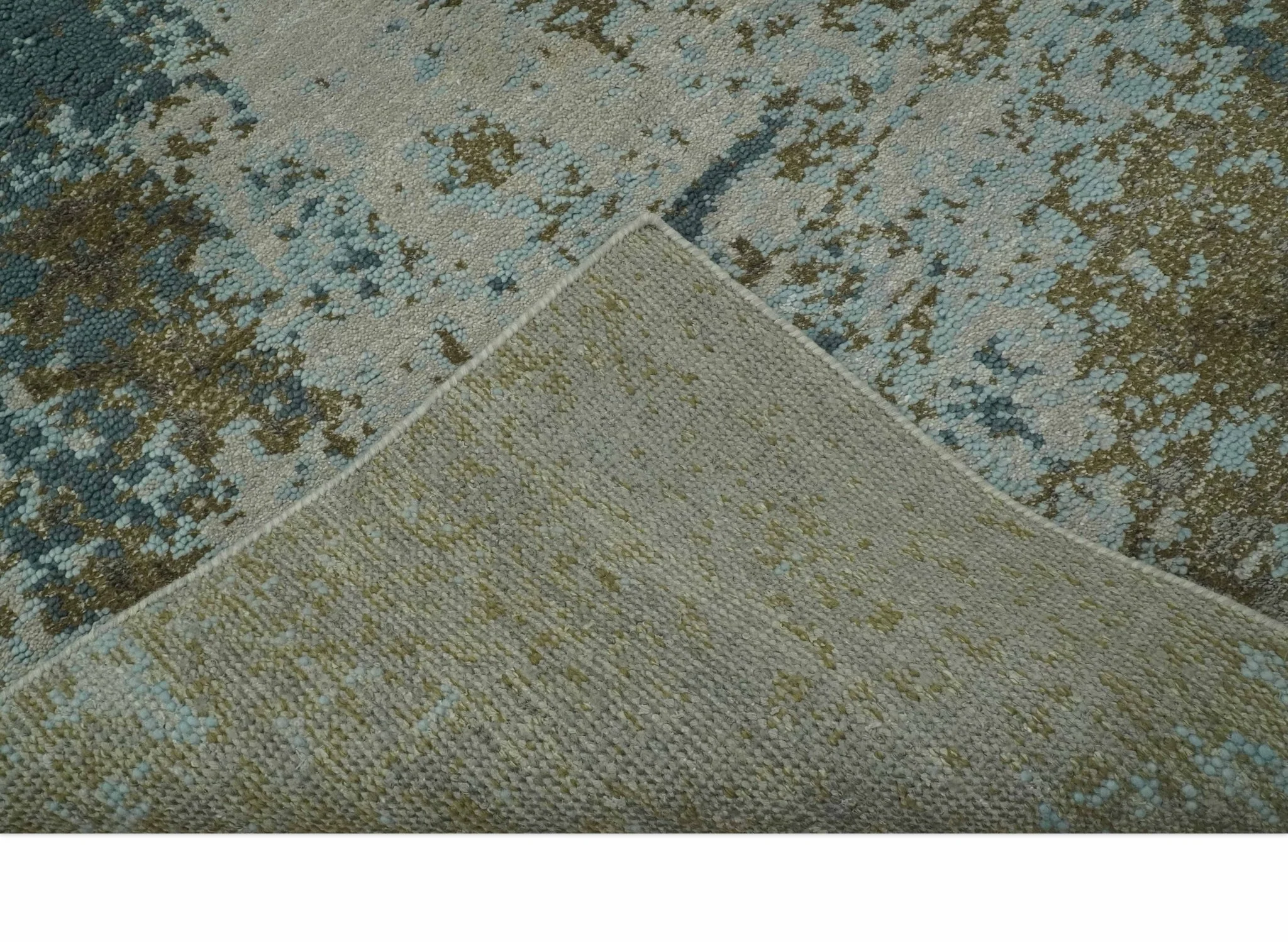 Modern Abstract Silver, Gray, Olive and Tan Hand Knotted 5x8 wool Area Rug - Image 7