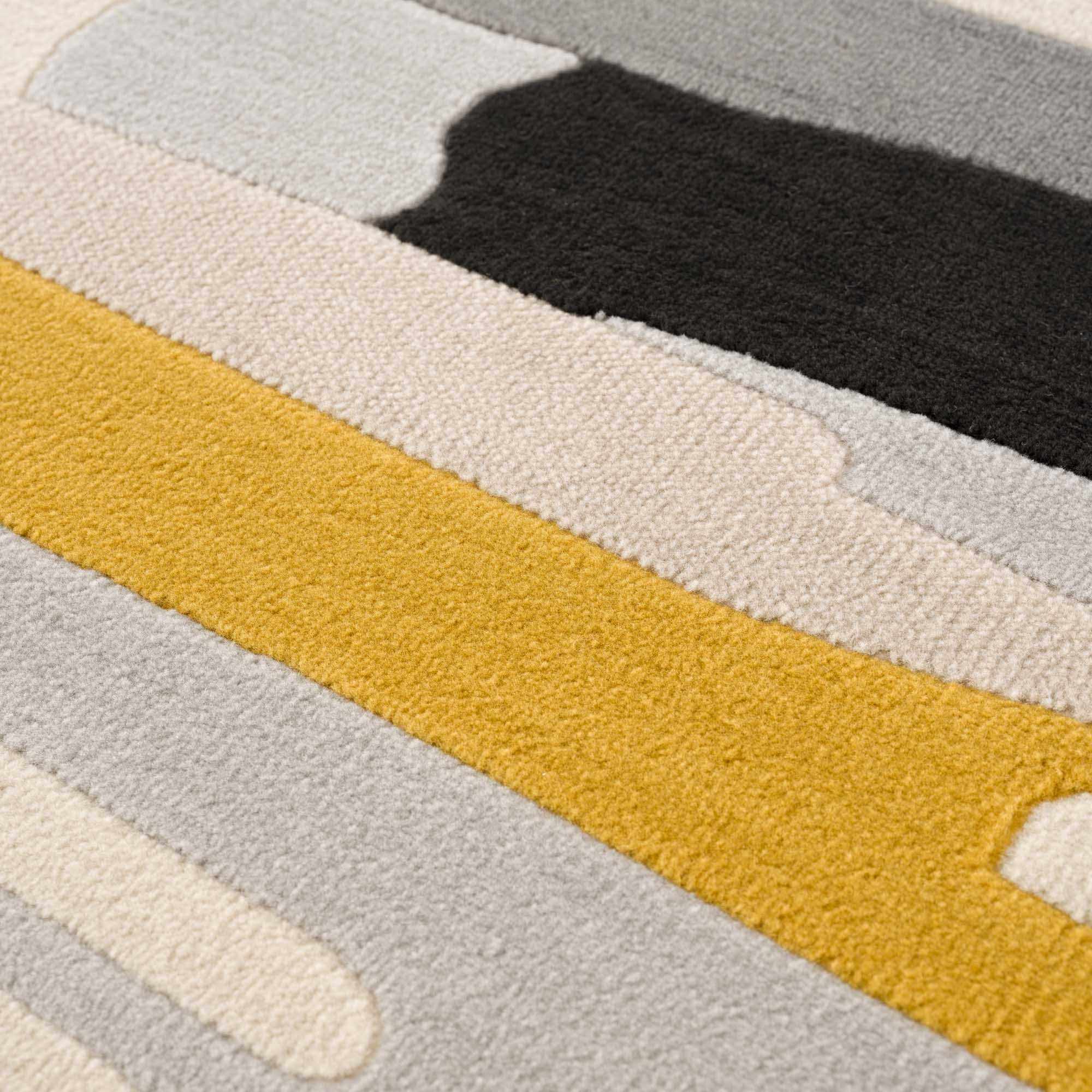 Modern Abstract Stripes Mustard, Black, Light Gray ,Taupe, Charcoal and Peach Area Rug - Image 11
