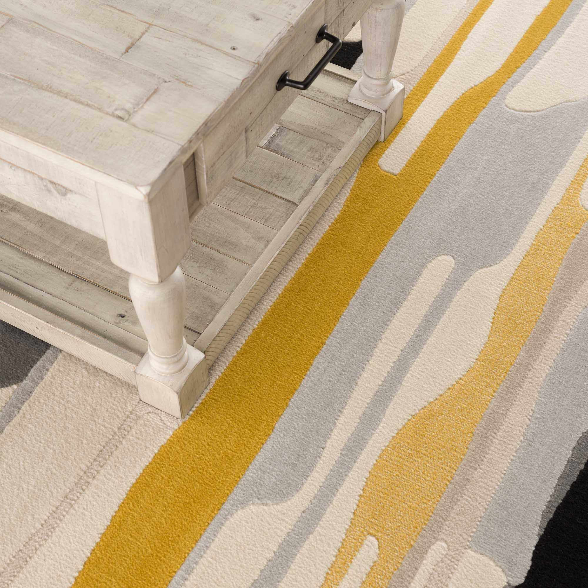 Modern Abstract Stripes Mustard, Black, Light Gray ,Taupe, Charcoal and Peach Area Rug - Image 12