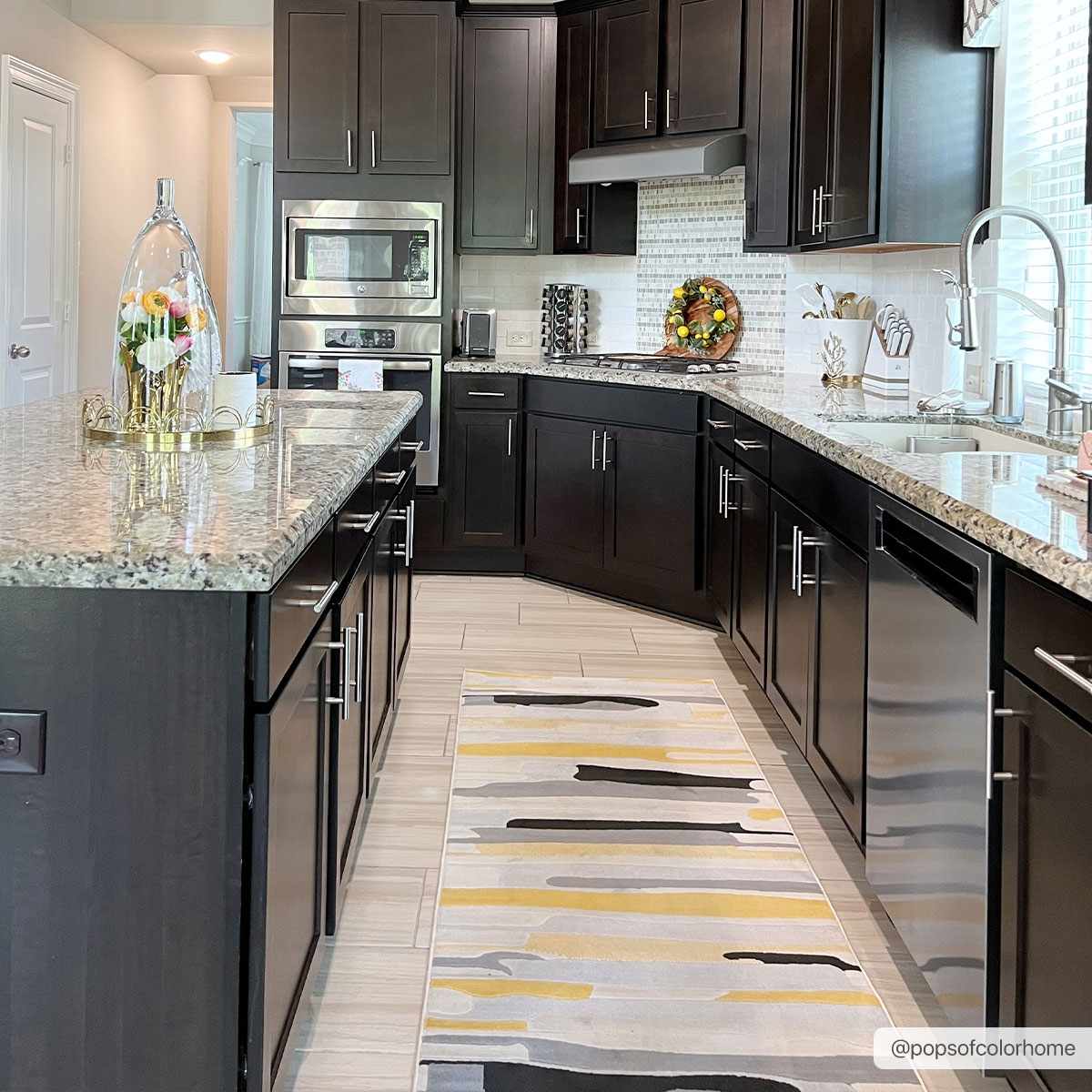 Modern Abstract Stripes Mustard, Black, Light Gray ,Taupe, Charcoal and Peach Area Rug - Image 2