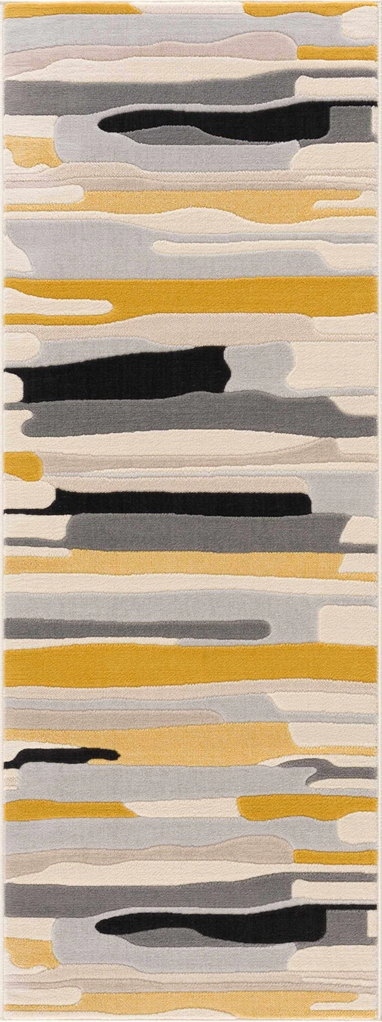 Modern Abstract Stripes Mustard, Black, Light Gray ,Taupe, Charcoal and Peach Area Rug - Image 5