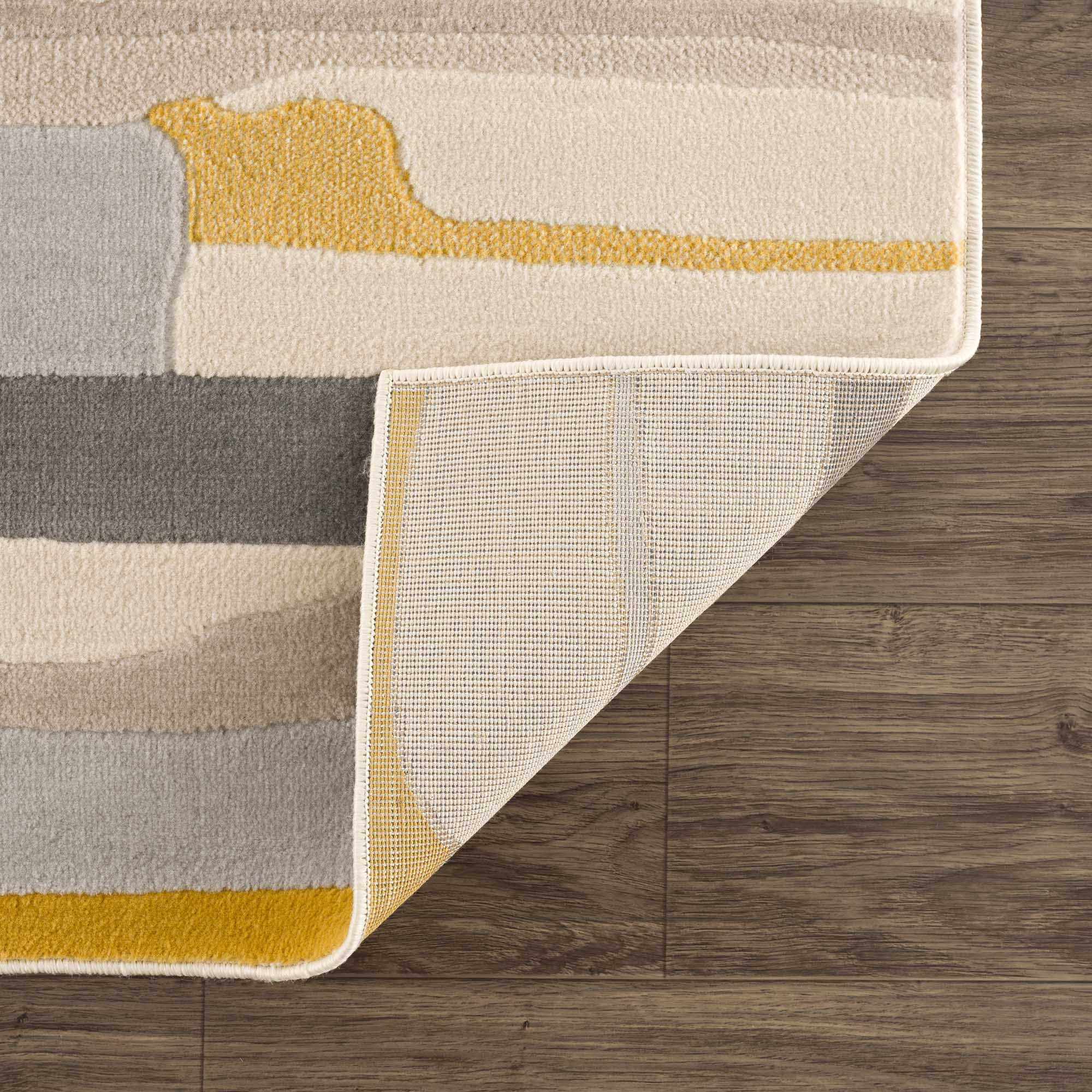 Modern Abstract Stripes Mustard, Black, Light Gray ,Taupe, Charcoal and Peach Area Rug - Image 6