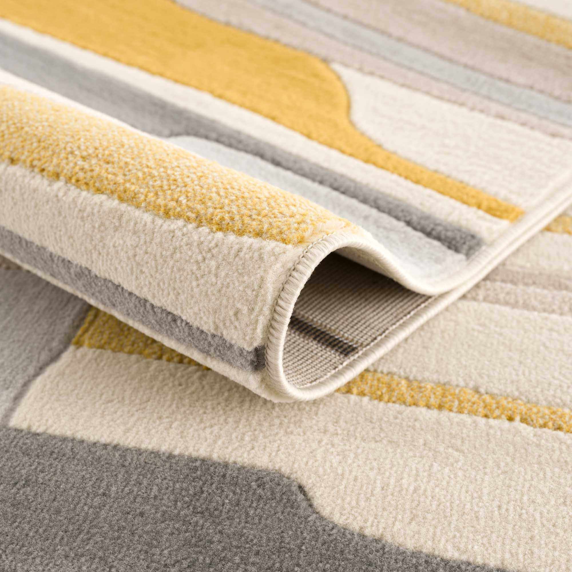Modern Abstract Stripes Mustard, Black, Light Gray ,Taupe, Charcoal and Peach Area Rug - Image 7