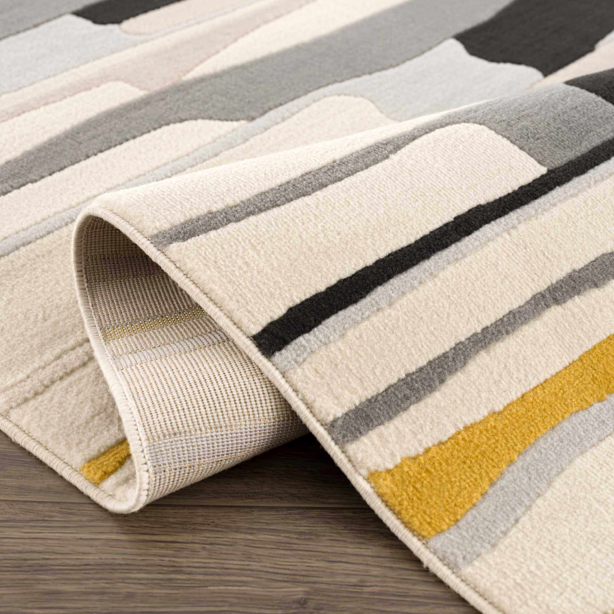 Modern Abstract Stripes Mustard, Black, Light Gray ,Taupe, Charcoal and Peach Area Rug - Image 8