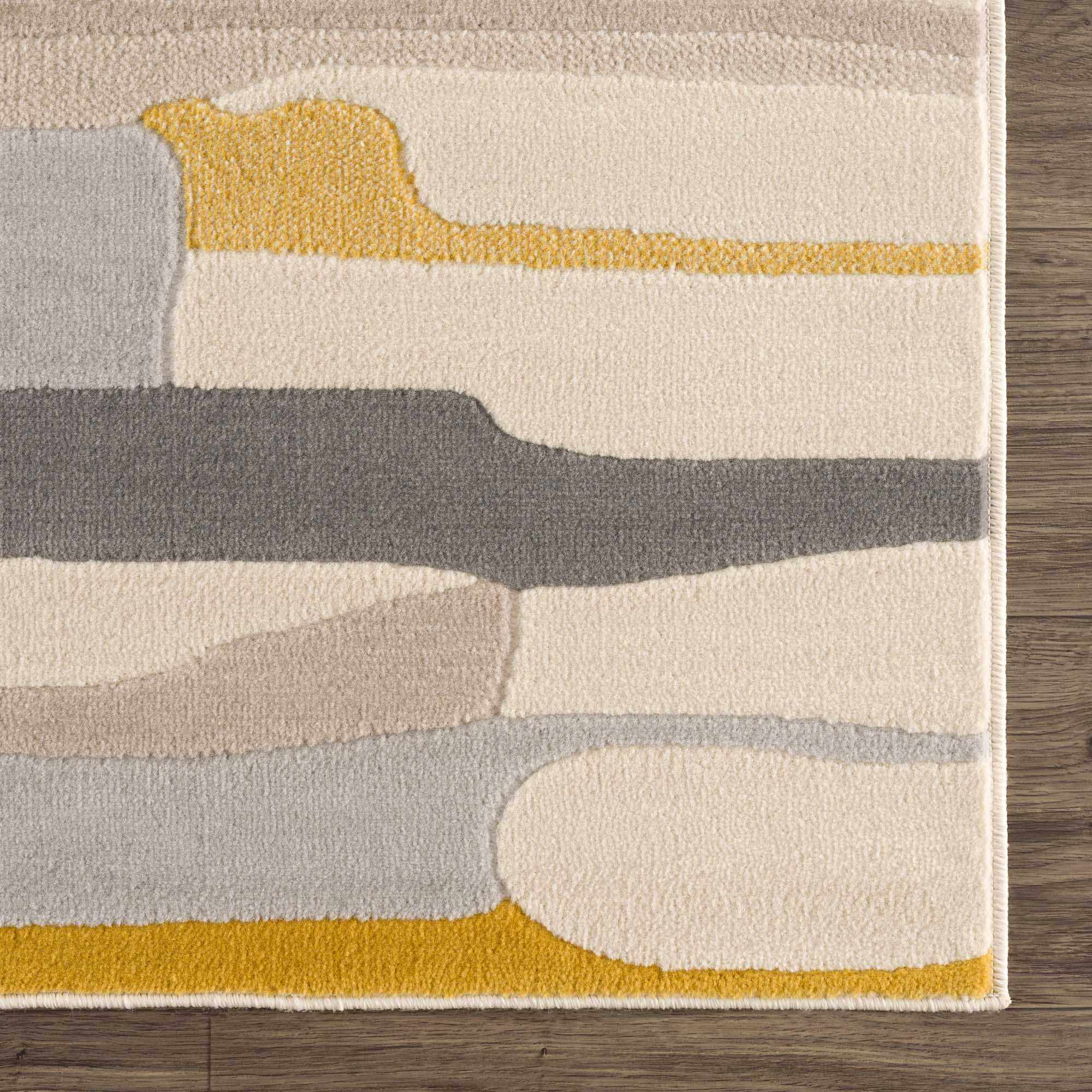 Modern Abstract Stripes Mustard, Black, Light Gray ,Taupe, Charcoal and Peach Area Rug - Image 9