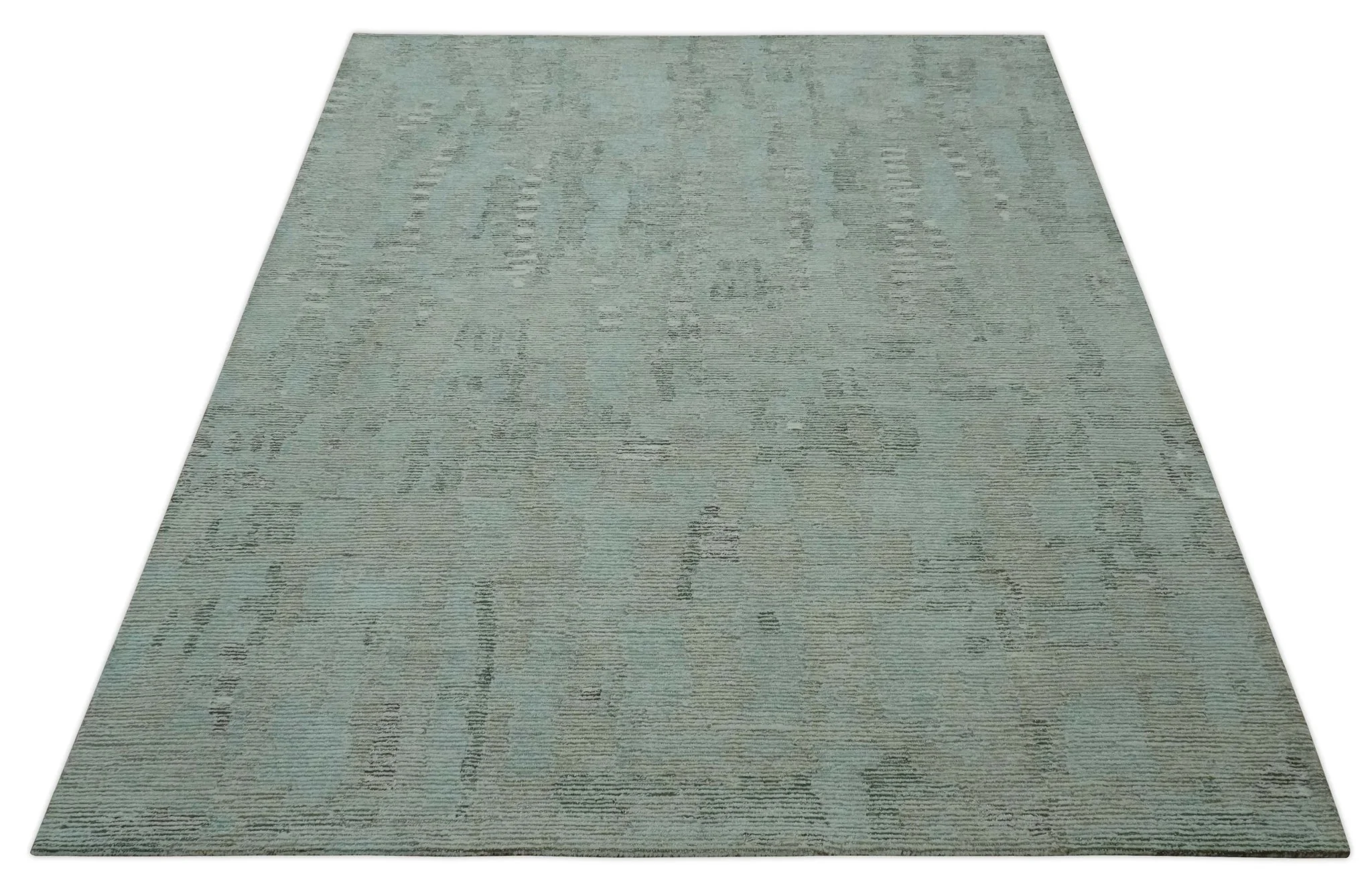 8x10 Modern Abstract Teal, Olive and Ivory Hand Tufted wool area rug - Image 9