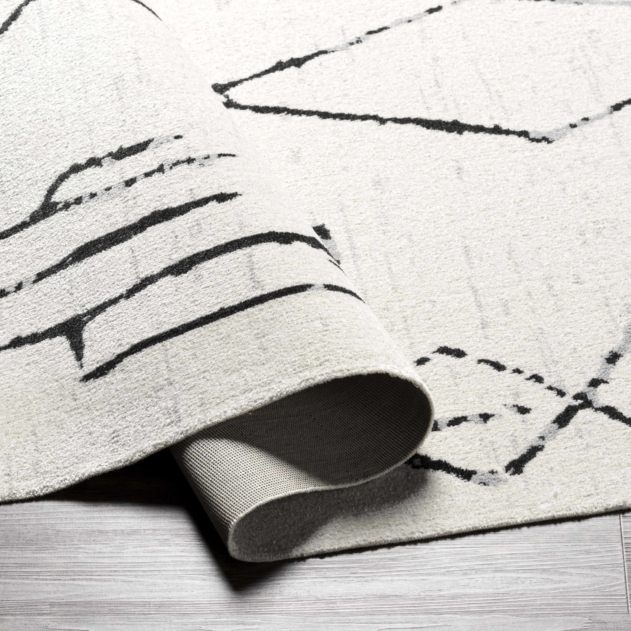 Modern Art Design Machine Woven Ivory and Black Machine Washable Rug - Image 11