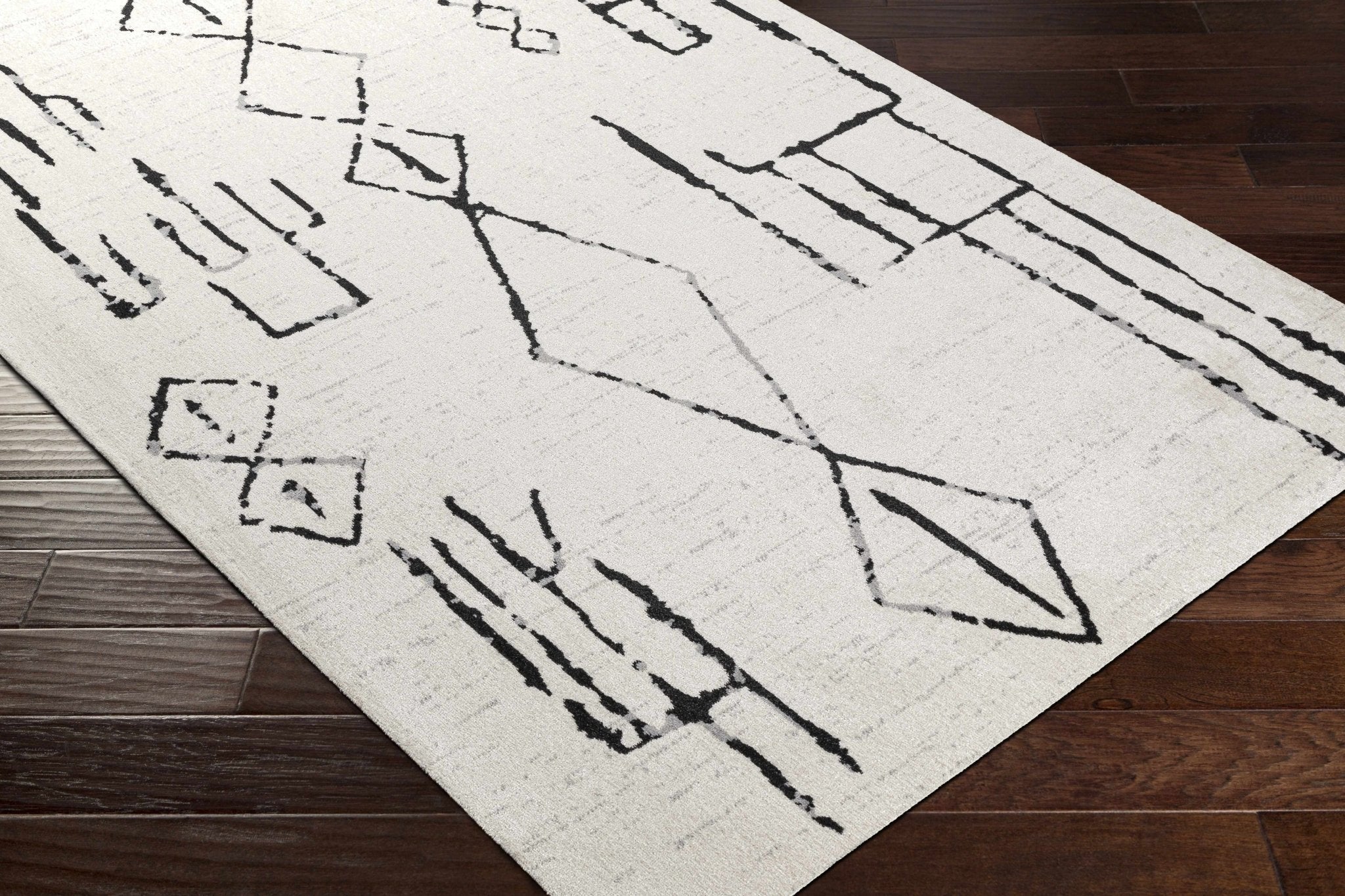 Modern Art Design Machine Woven Ivory and Black Machine Washable Rug - Image 12