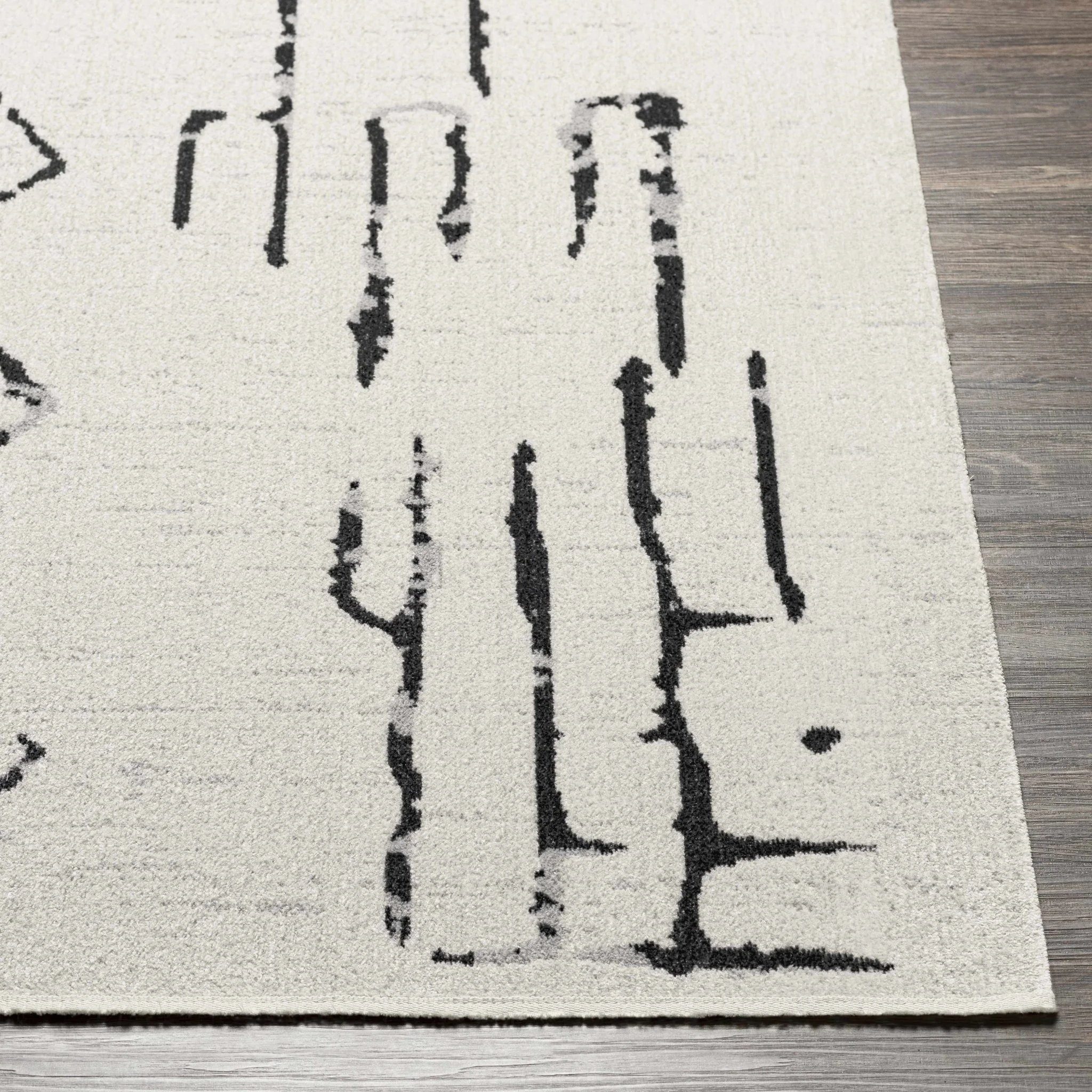 Modern Art Design Machine Woven Ivory and Black Machine Washable Rug - Image 13