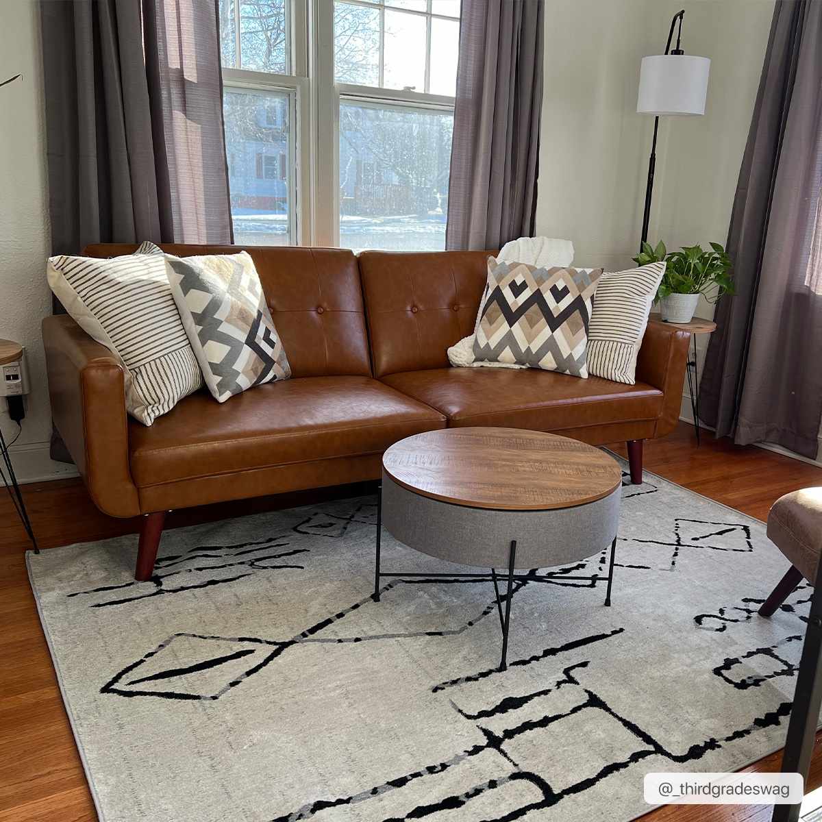 Modern Art Design Machine Woven Ivory and Black Machine Washable Rug - Image 5