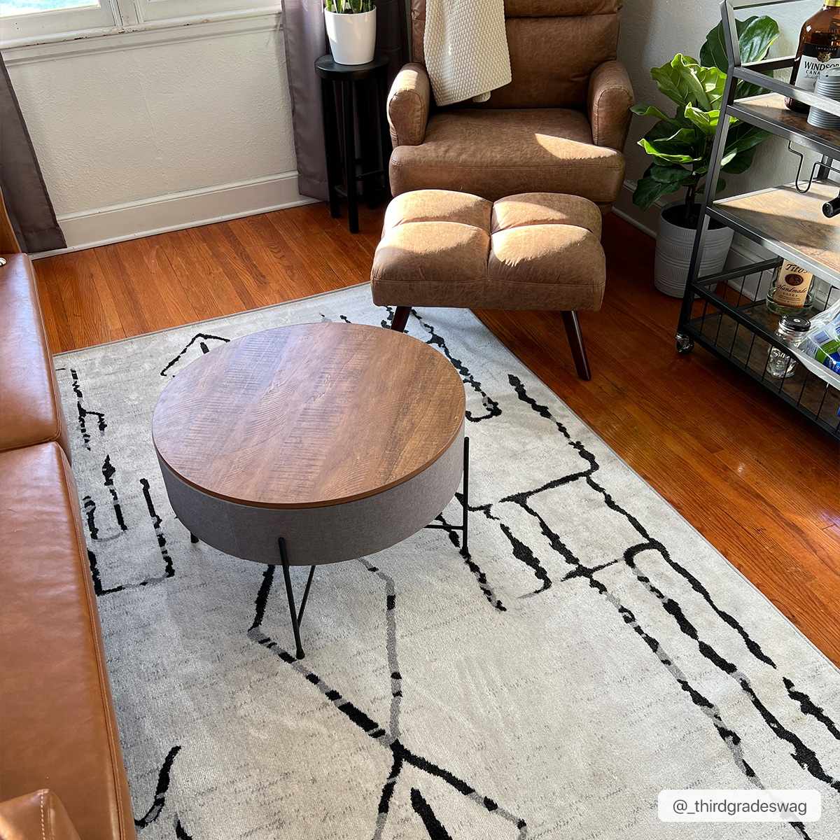 Modern Art Design Machine Woven Ivory and Black Machine Washable Rug - Image 6