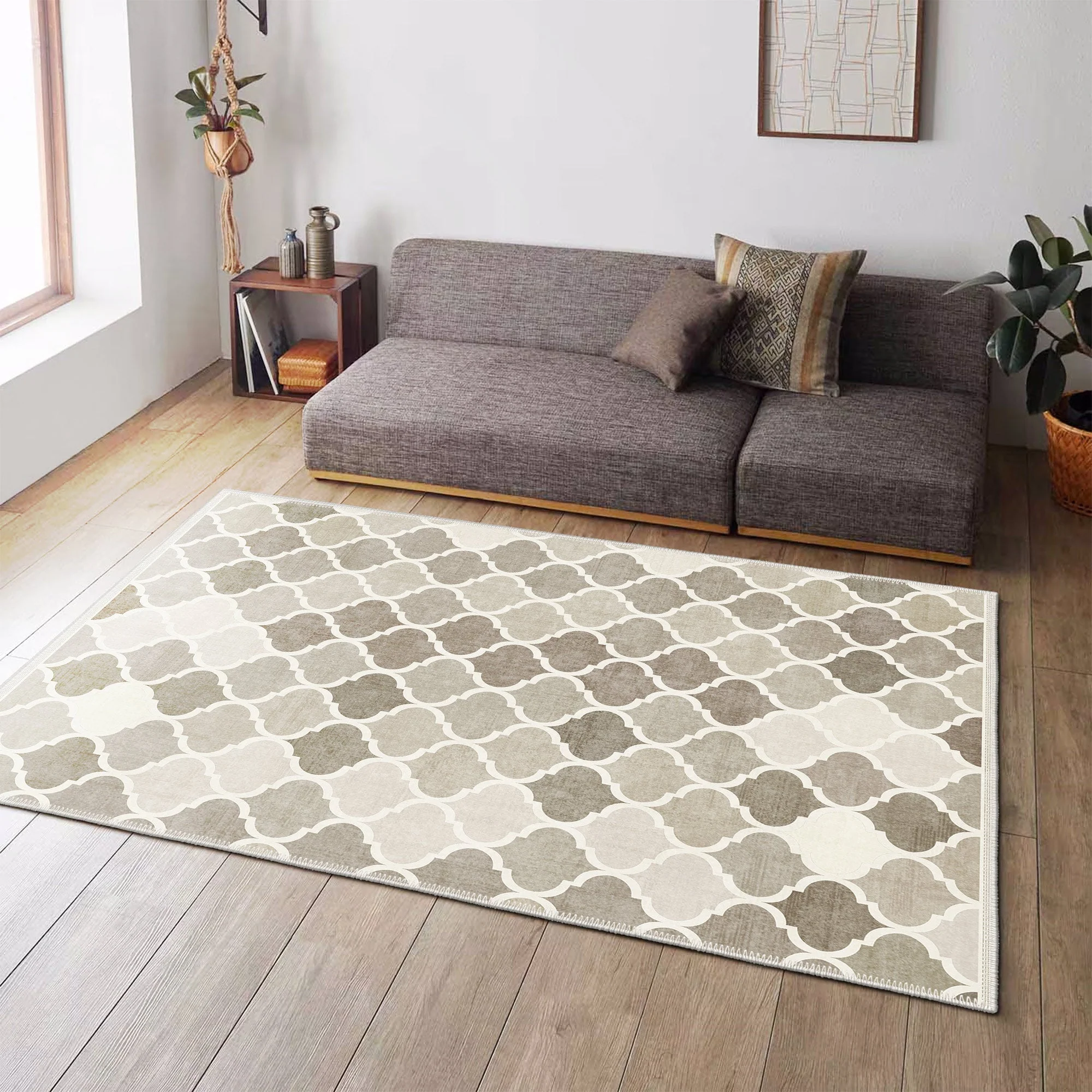 Modern Beige And Brown Machine Washable Cotton Area Rug - Image 2