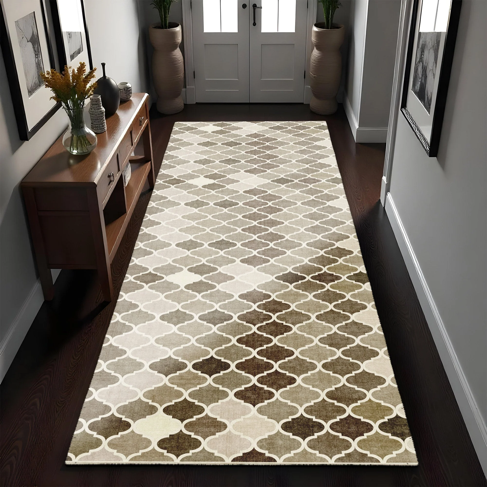 Modern Beige And Brown Machine Washable Cotton Area Rug - Image 5