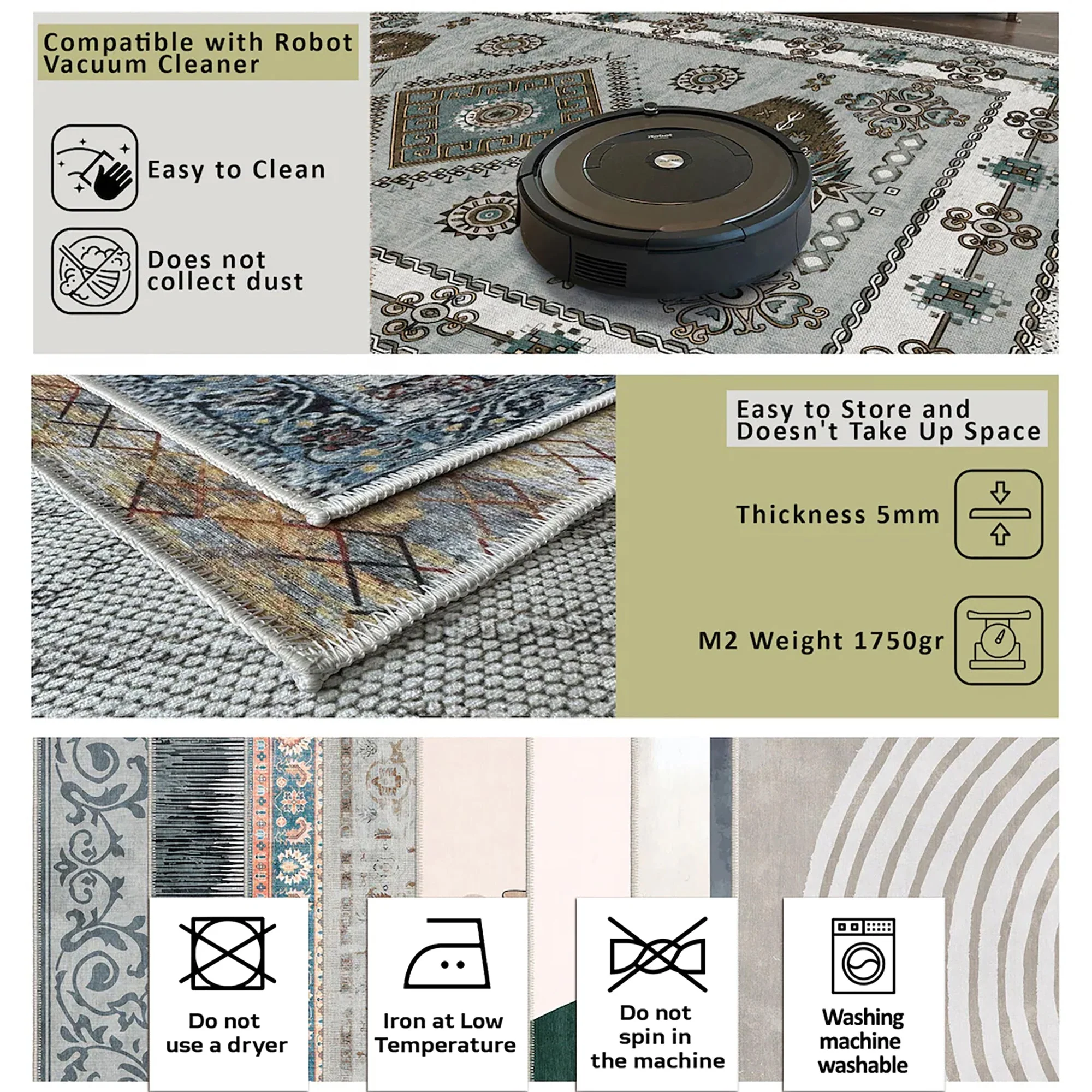 Modern Beige And Brown Machine Washable Cotton Area Rug - Image 9