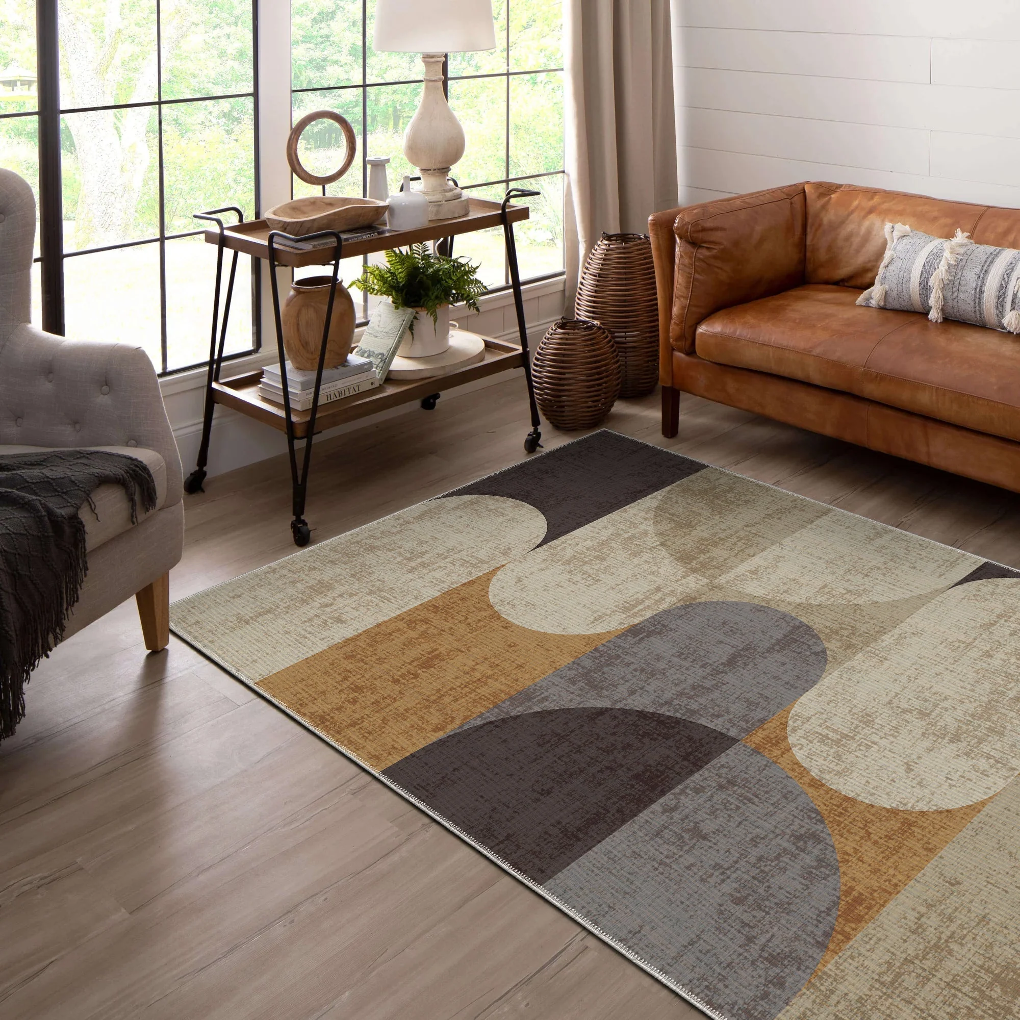 Modern Beige And Brown Machine Washable Cotton Rug - Image 5