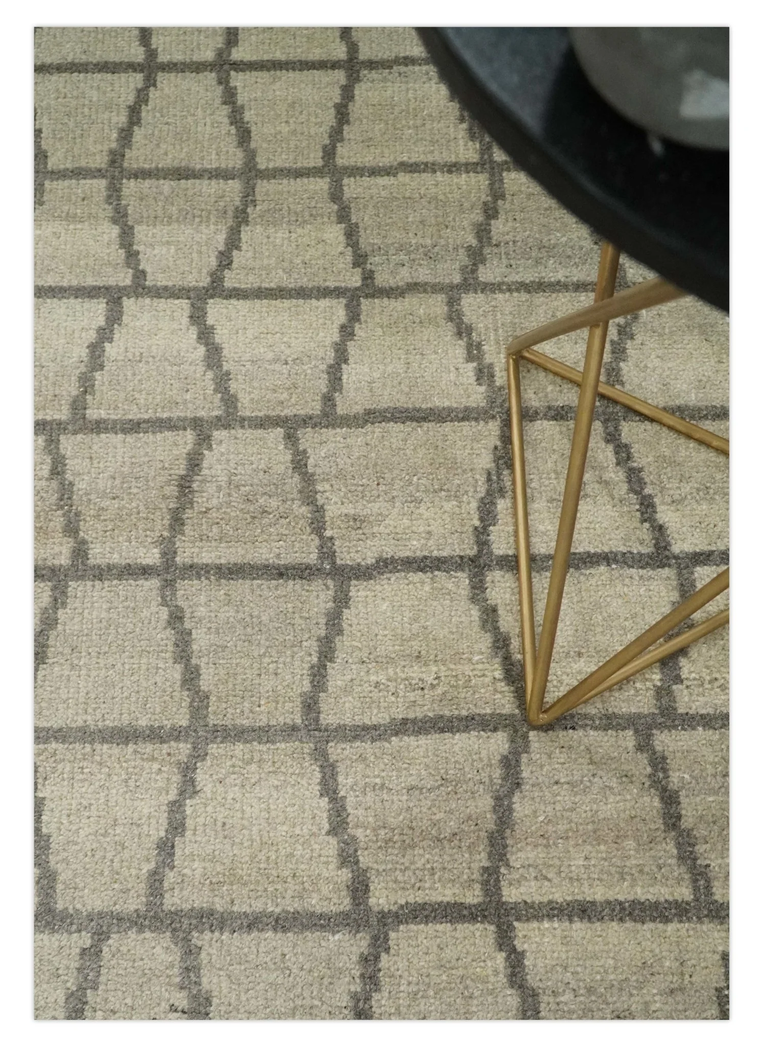 Modern Beige and Brown Geometric Scandinavian 5x7 Blended Wool Flatwoven Area Rug | HL24 - Image 2