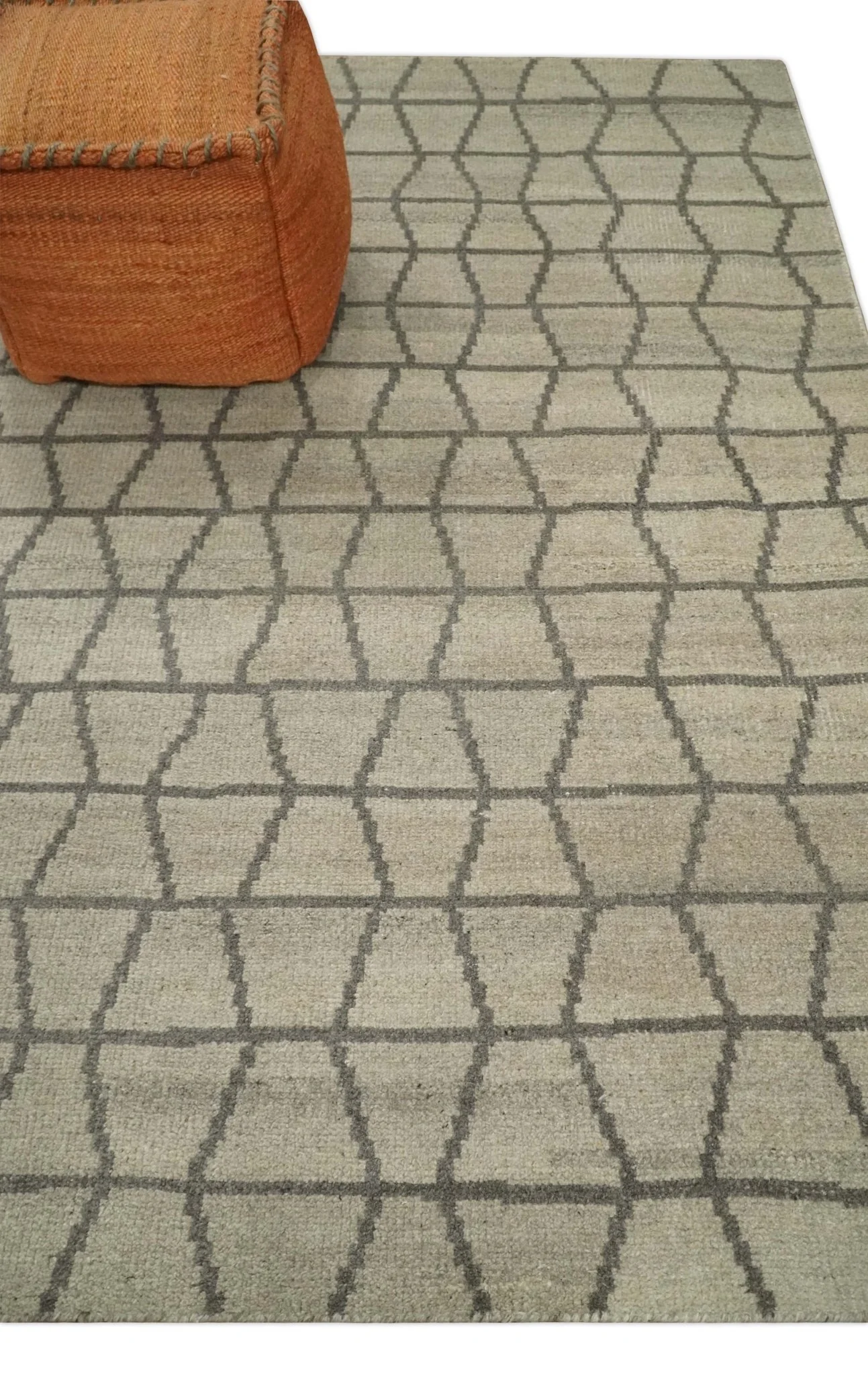 Modern Beige and Brown Geometric Scandinavian 5x7 Blended Wool Flatwoven Area Rug | HL24 - Image 3