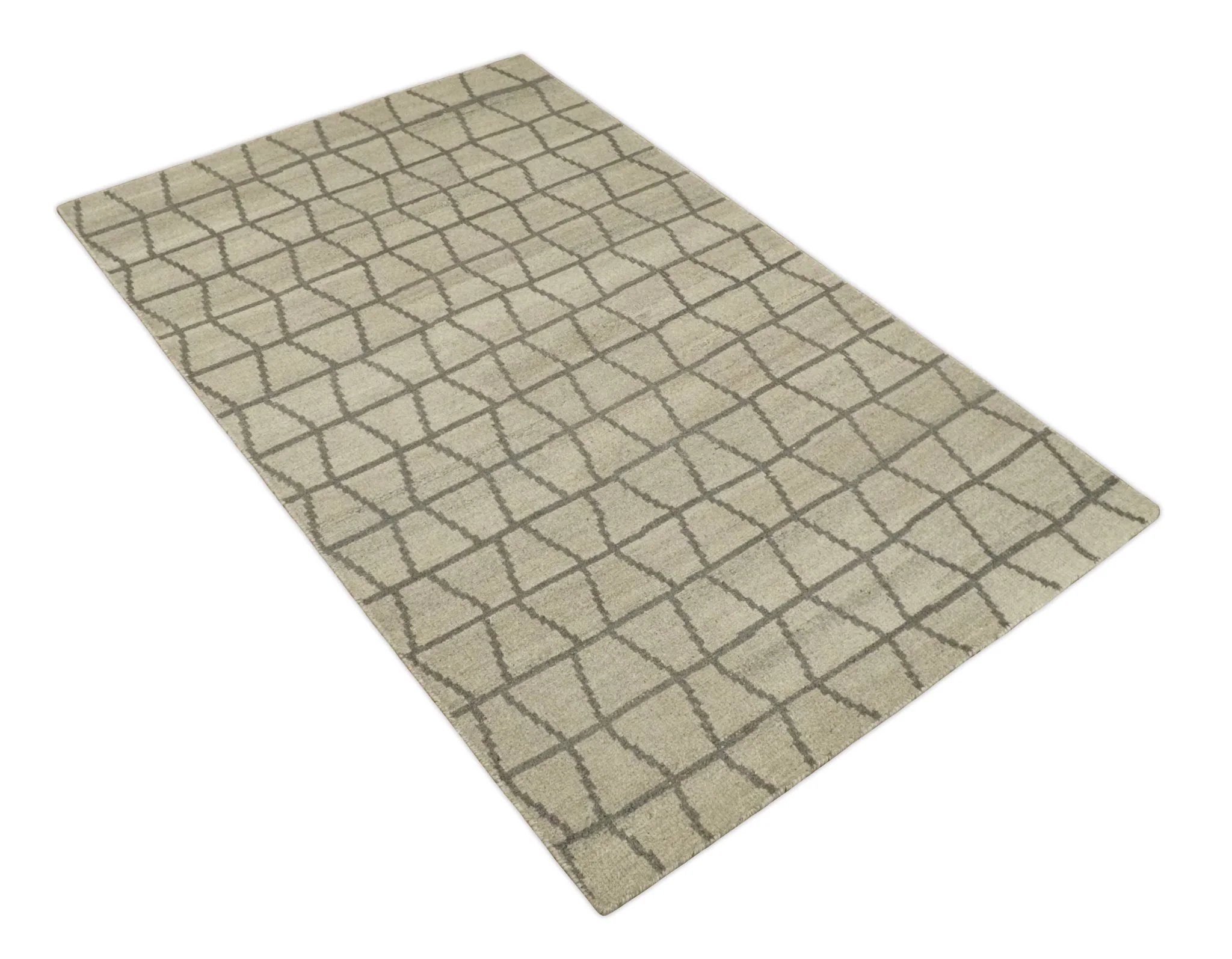 Modern Beige and Brown Geometric Scandinavian 5x7 Blended Wool Flatwoven Area Rug | HL24 - Image 4