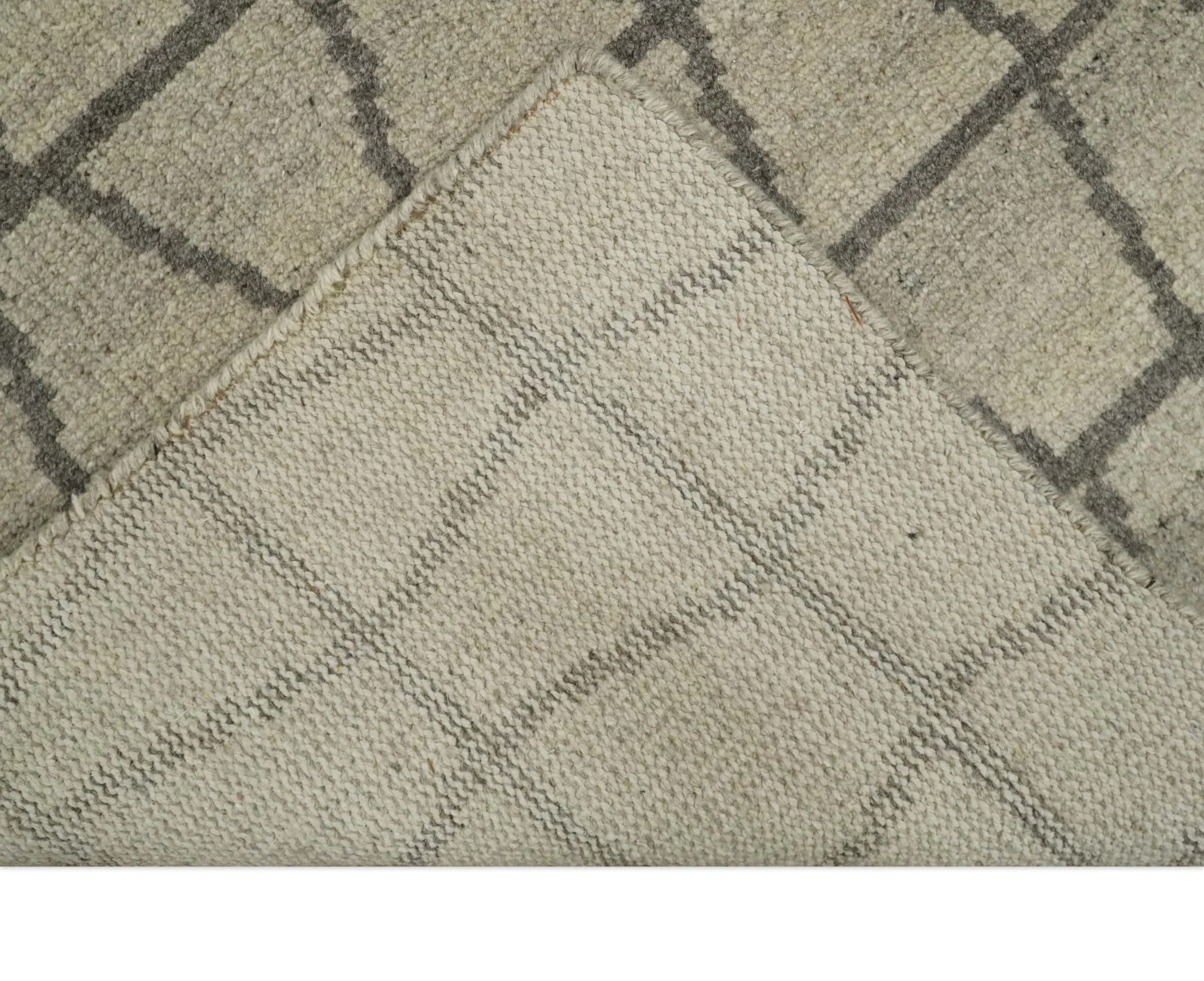 Modern Beige and Brown Geometric Scandinavian 5x7 Blended Wool Flatwoven Area Rug | HL24 - Image 6