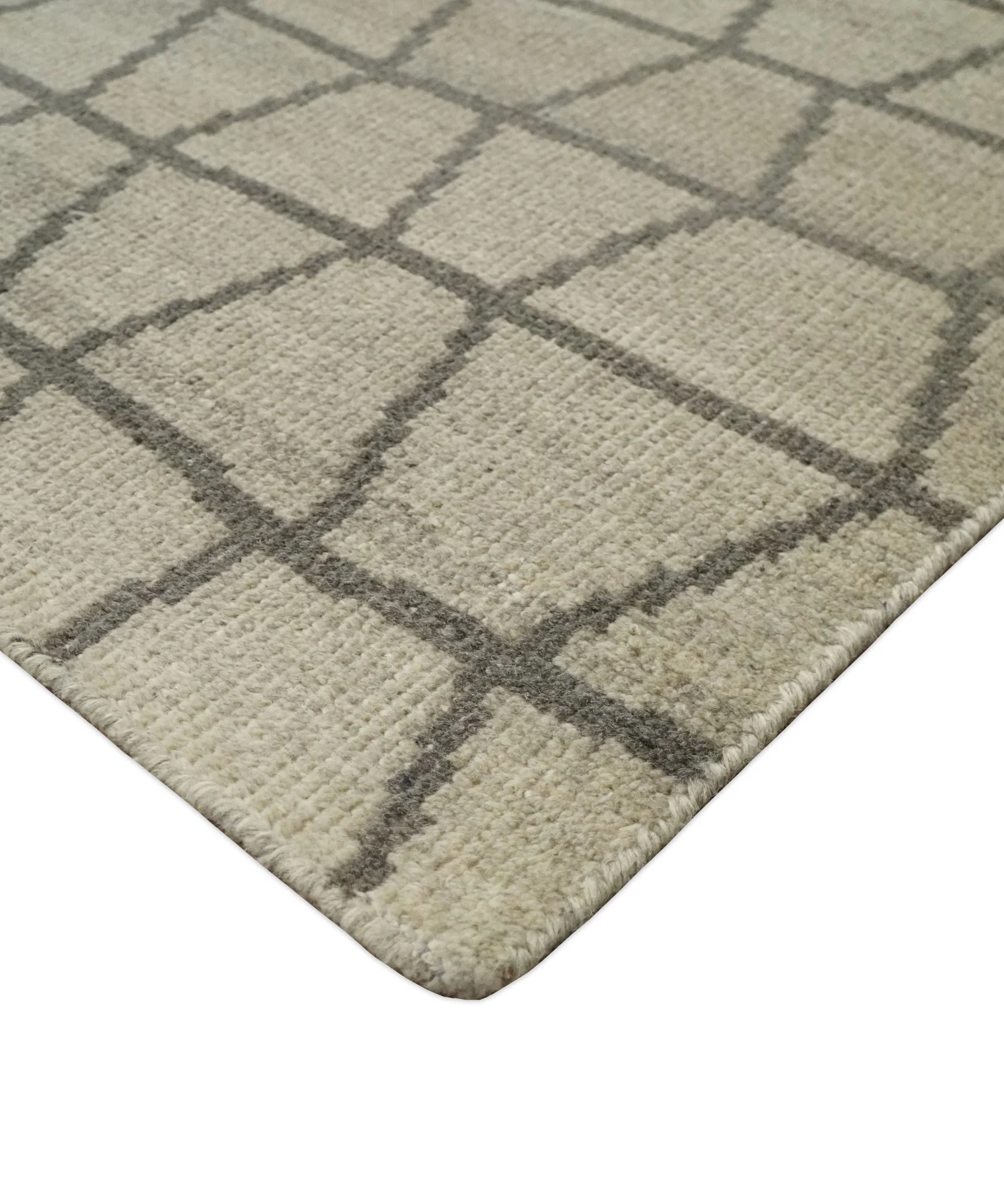 Modern Beige and Brown Geometric Scandinavian 5x7 Blended Wool Flatwoven Area Rug | HL24 - Image 8