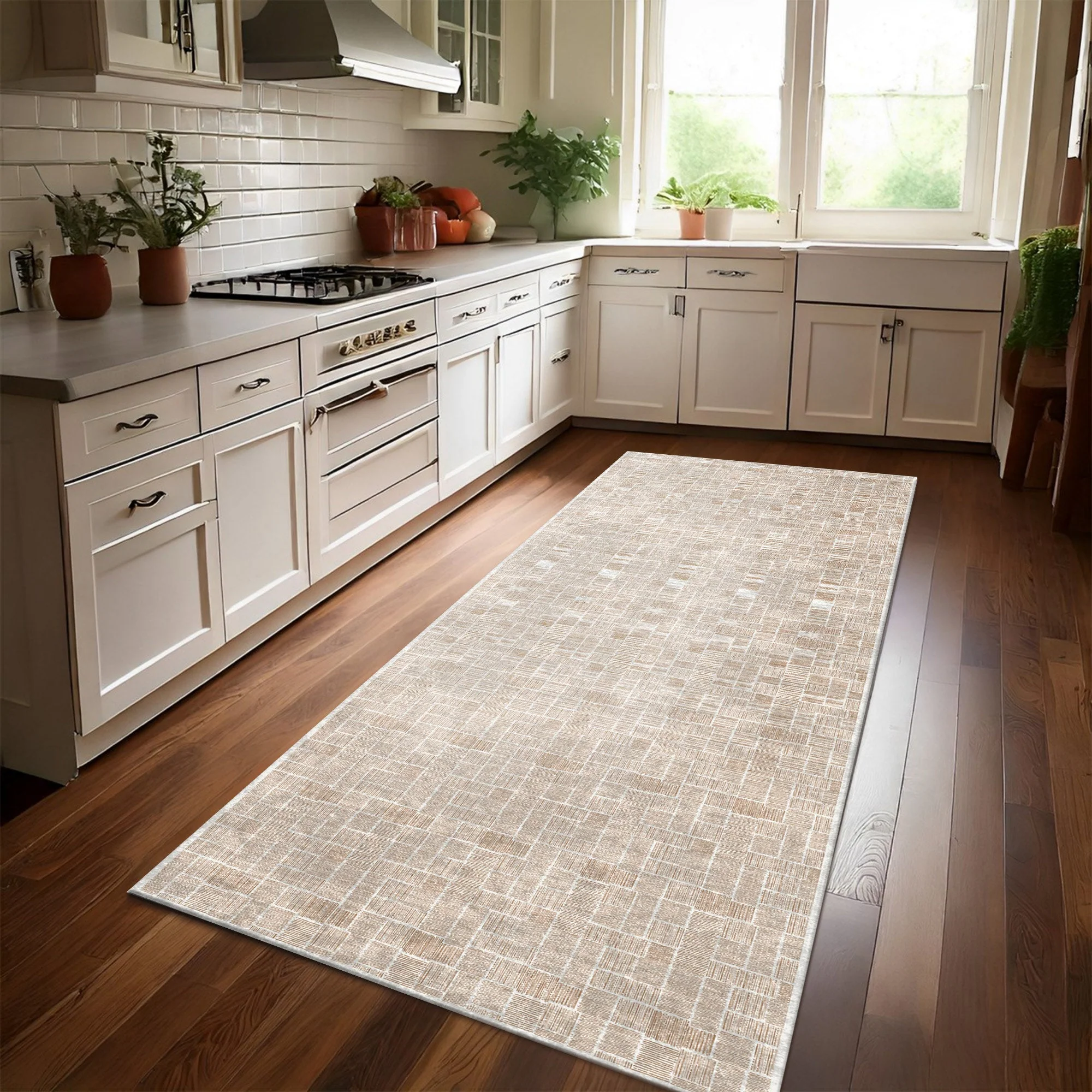 Modern Beige Cotton Machine Washable Area Rug - Image 5