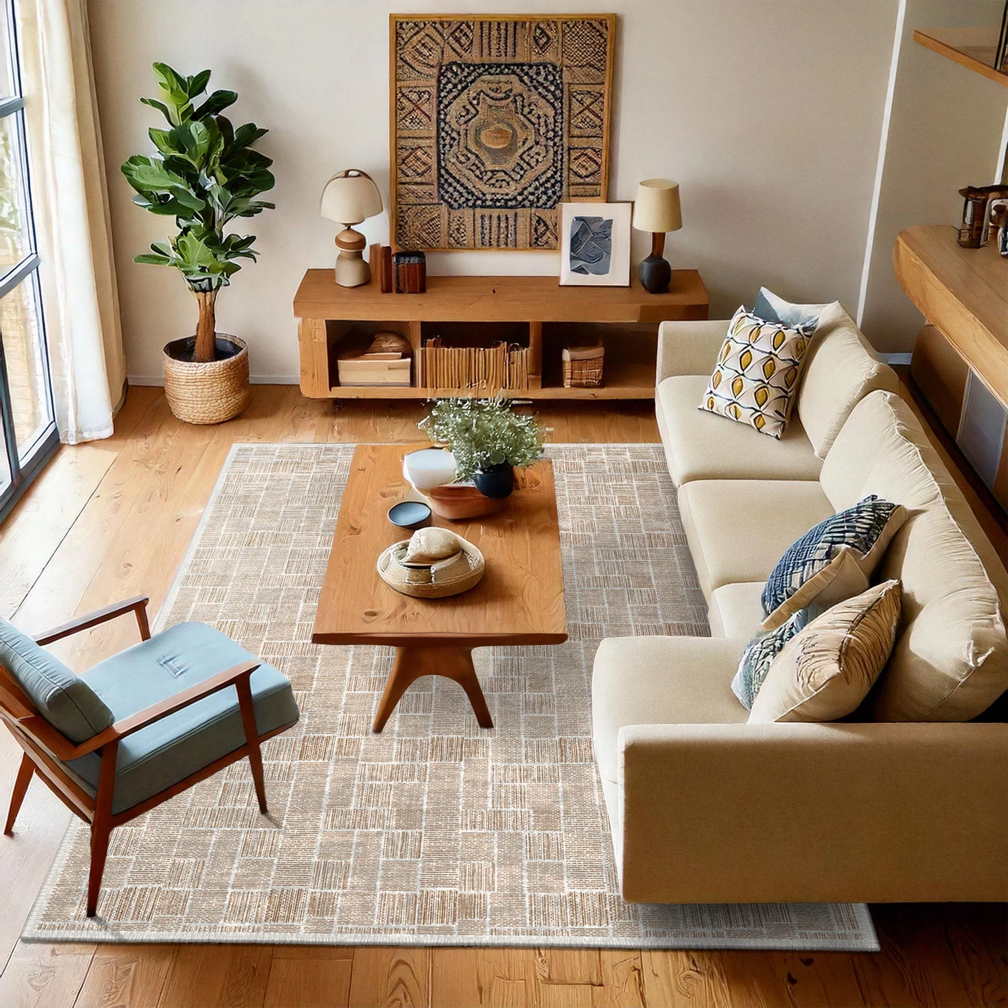 Modern Beige Cotton Machine Washable Area Rug - Image 6