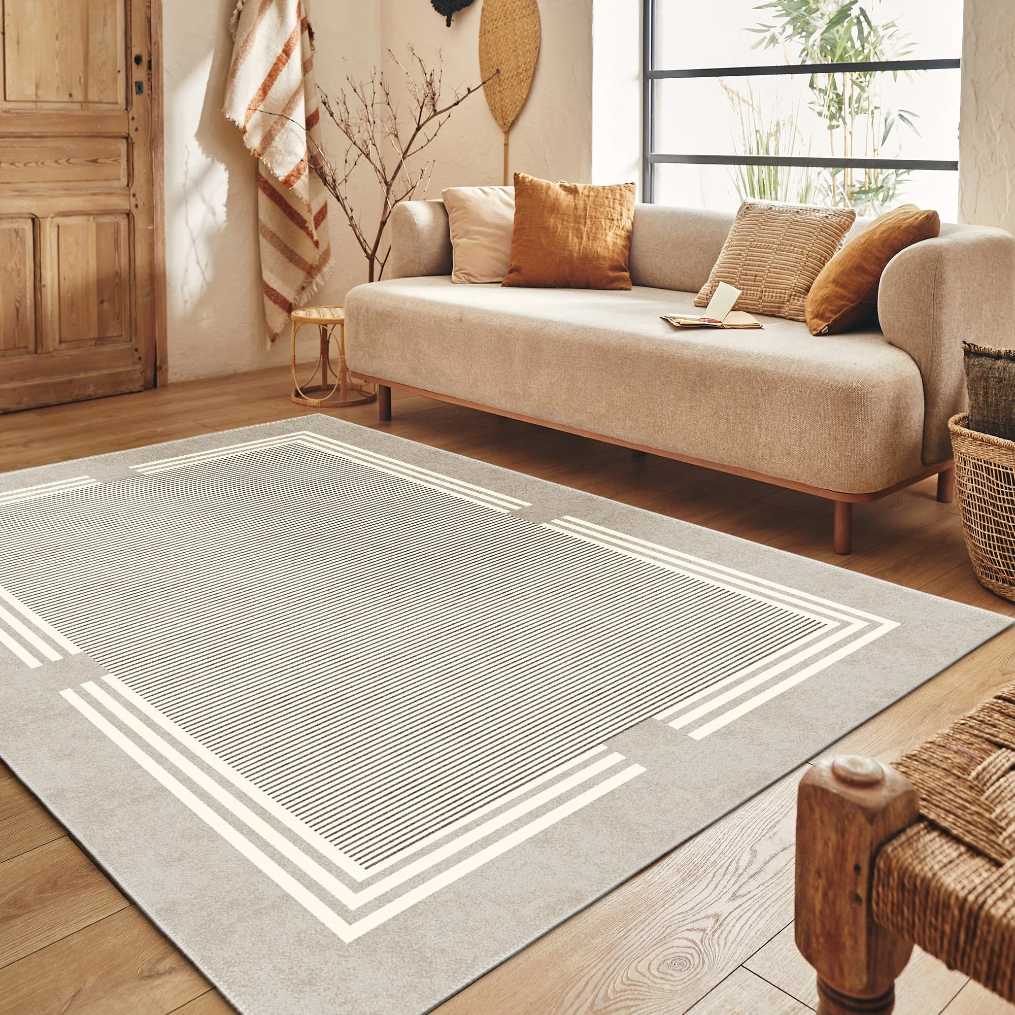 Modern Beige Machine Washable cotton Area Rug - Image 4