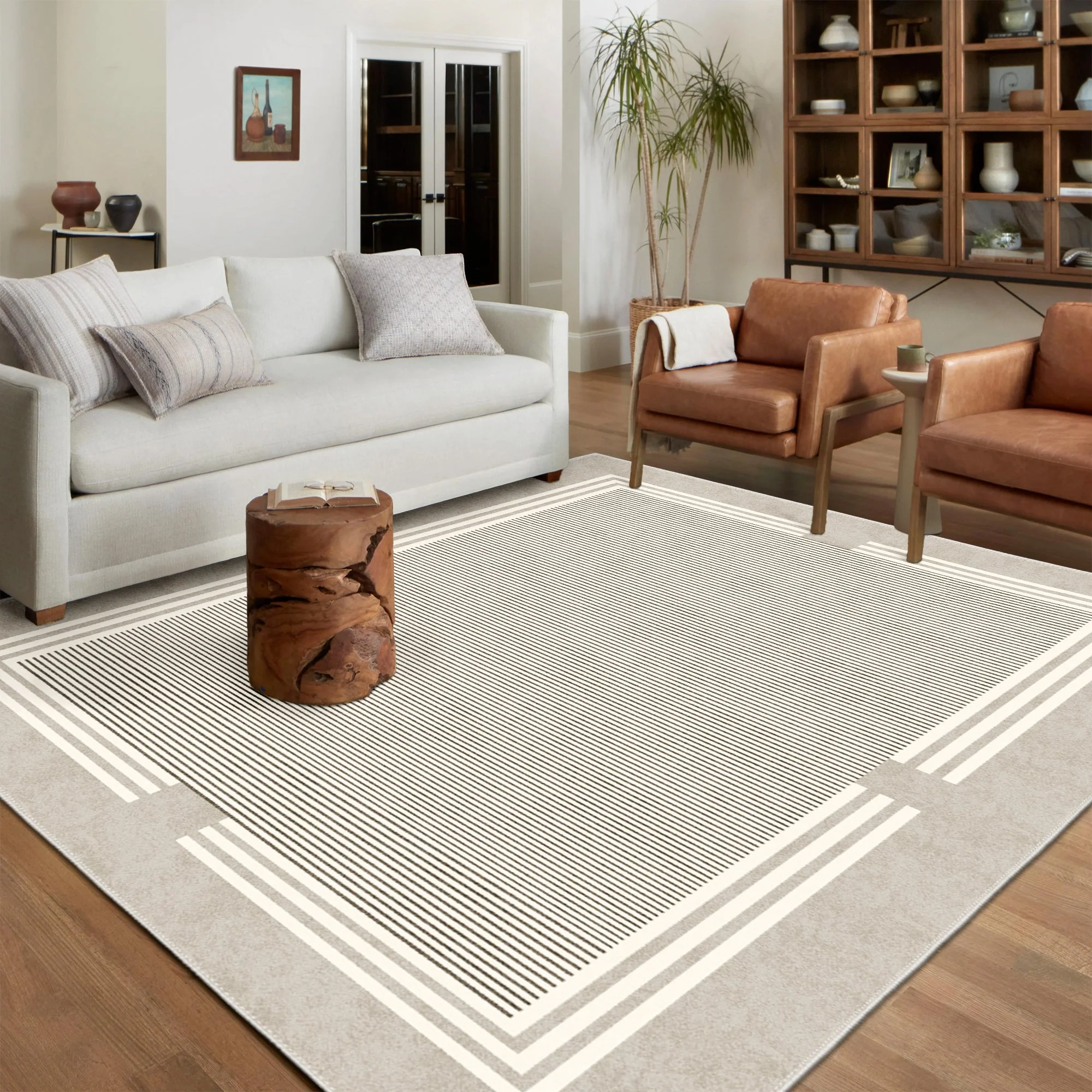 Modern Beige Machine Washable cotton Area Rug - Image 5