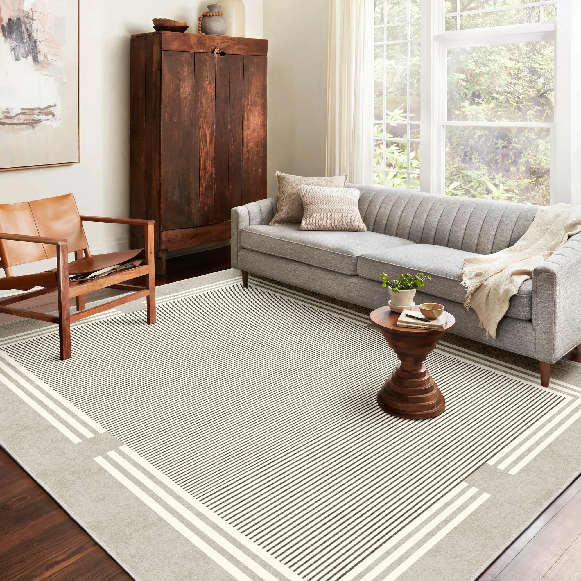 Modern Beige Machine Washable cotton Area Rug - Image 6
