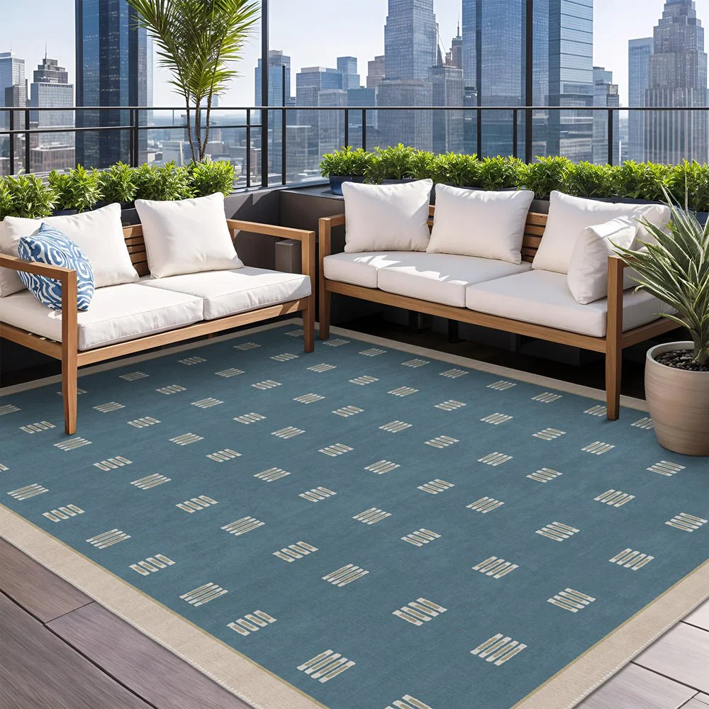 Modern Blue And Beige Machine Washable Cotton Area Rug - Image 2