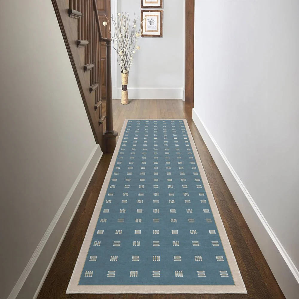 Modern Blue And Beige Machine Washable Cotton Area Rug - Image 4