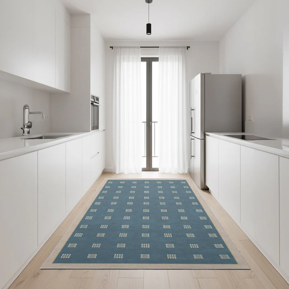Modern Blue And Beige Machine Washable Cotton Area Rug - Image 5