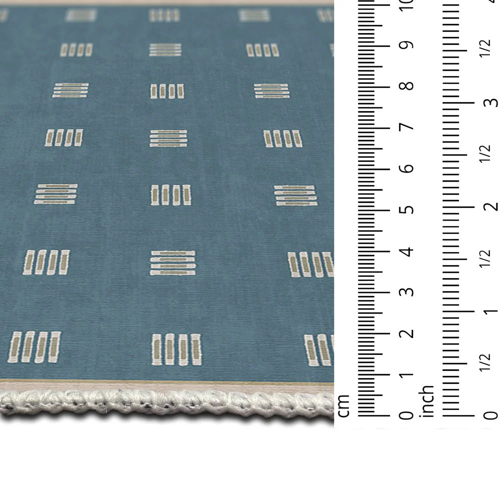 Modern Blue And Beige Machine Washable Cotton Area Rug - Image 7