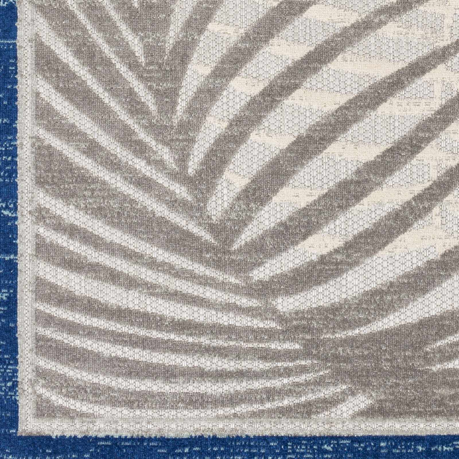 Modern Design Blue, Ivory and Gray Leaf Pattern Low Pile Outdoor Area Rug - Image 7